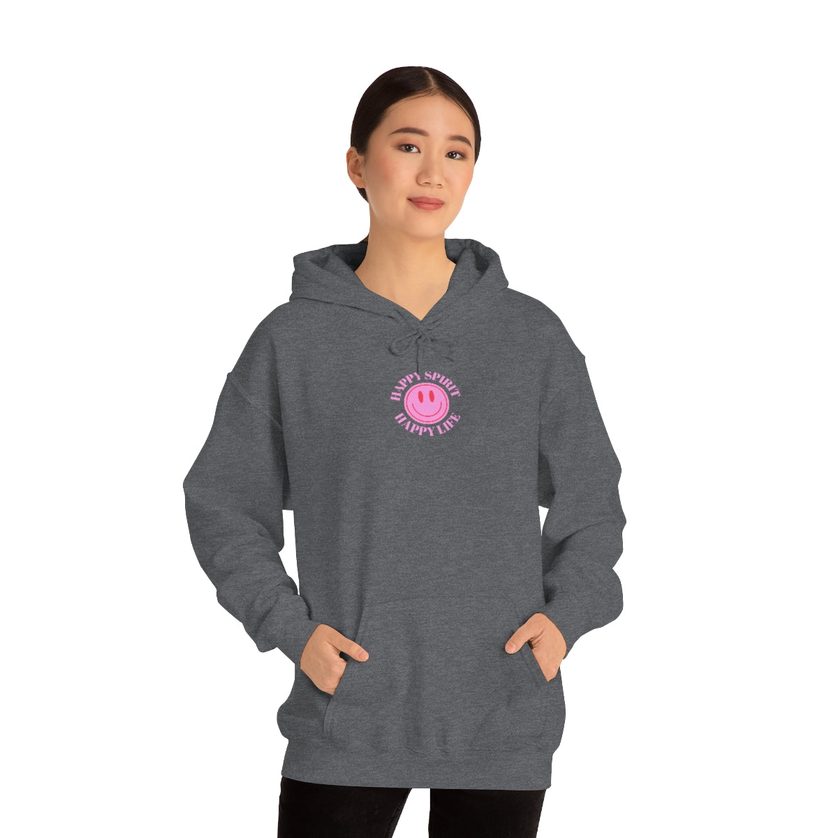 Happy Spirit Happy Life Sweatshirt, Pink Smile Lilac Hoodie, Oversized Hoodie, Front Back Print Trendy Sweatshirt, Beach Cover Up, Cover Up
