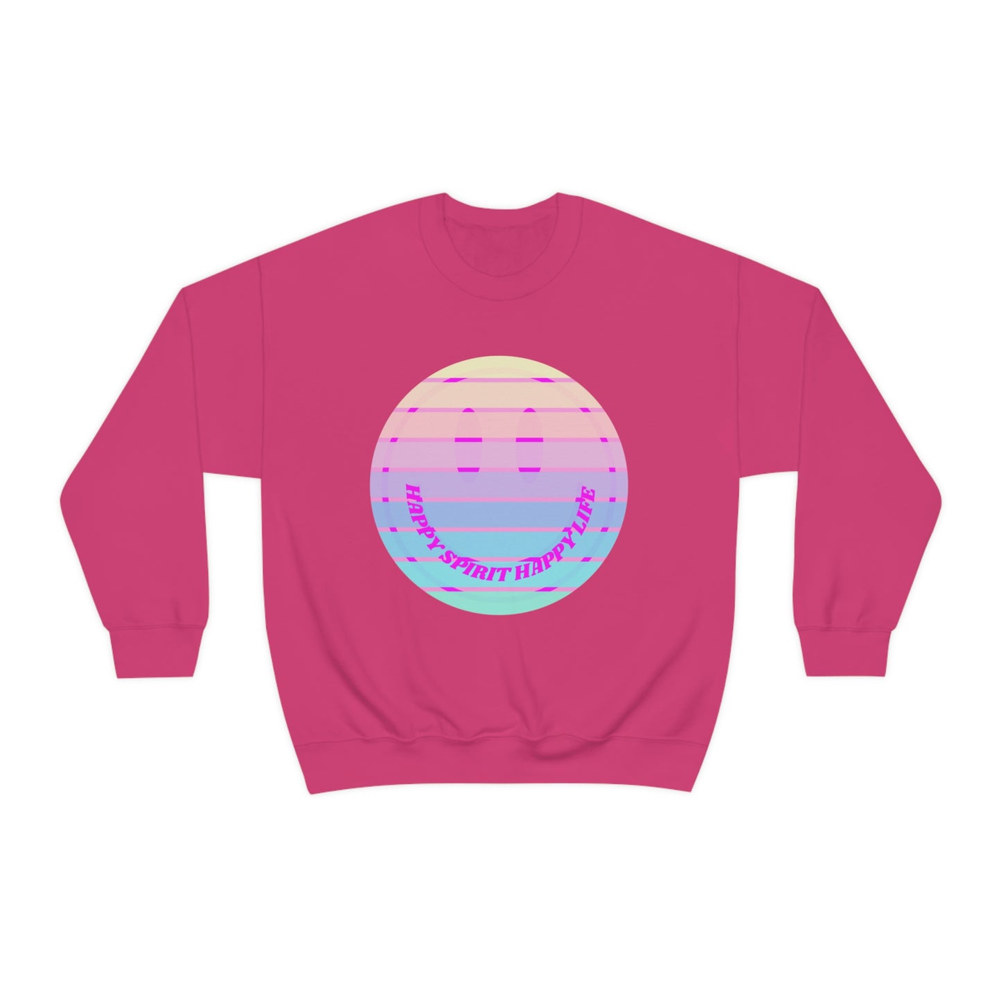 Happy Spirit Happy Life Sweatshirt, VSCO Girl Crewneck, Oversized Retro Font Graphic Tumblr, Front Print Smile Face Trendy Cover Up
