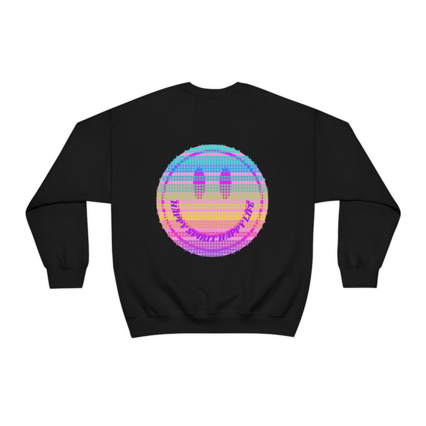 Happy Spirit Happy Life Sweatshirt, VSCO Girl Crewneck, Oversized Retro Font Graphic Tumblr, Front Print Smile Face Trendy Cover Up