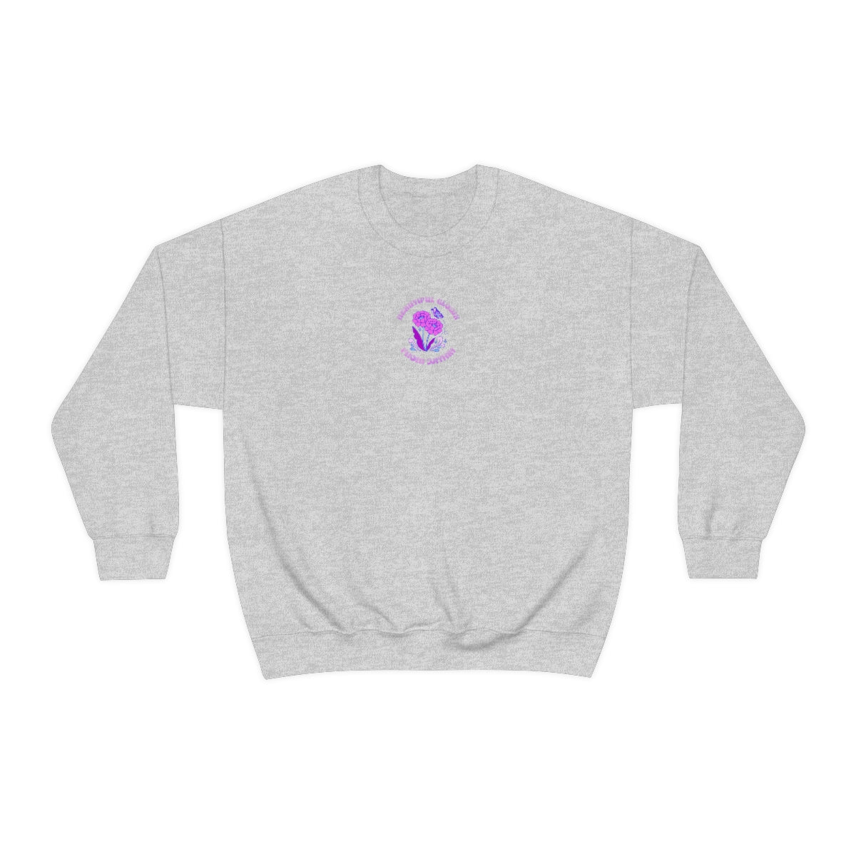 Beautiful Glows from Within Purple Flower Sweatshirt, Oversized Crewneck, Front Back Print Trendy Sweatshirt, Beach Cover Up, Lake Cover Up