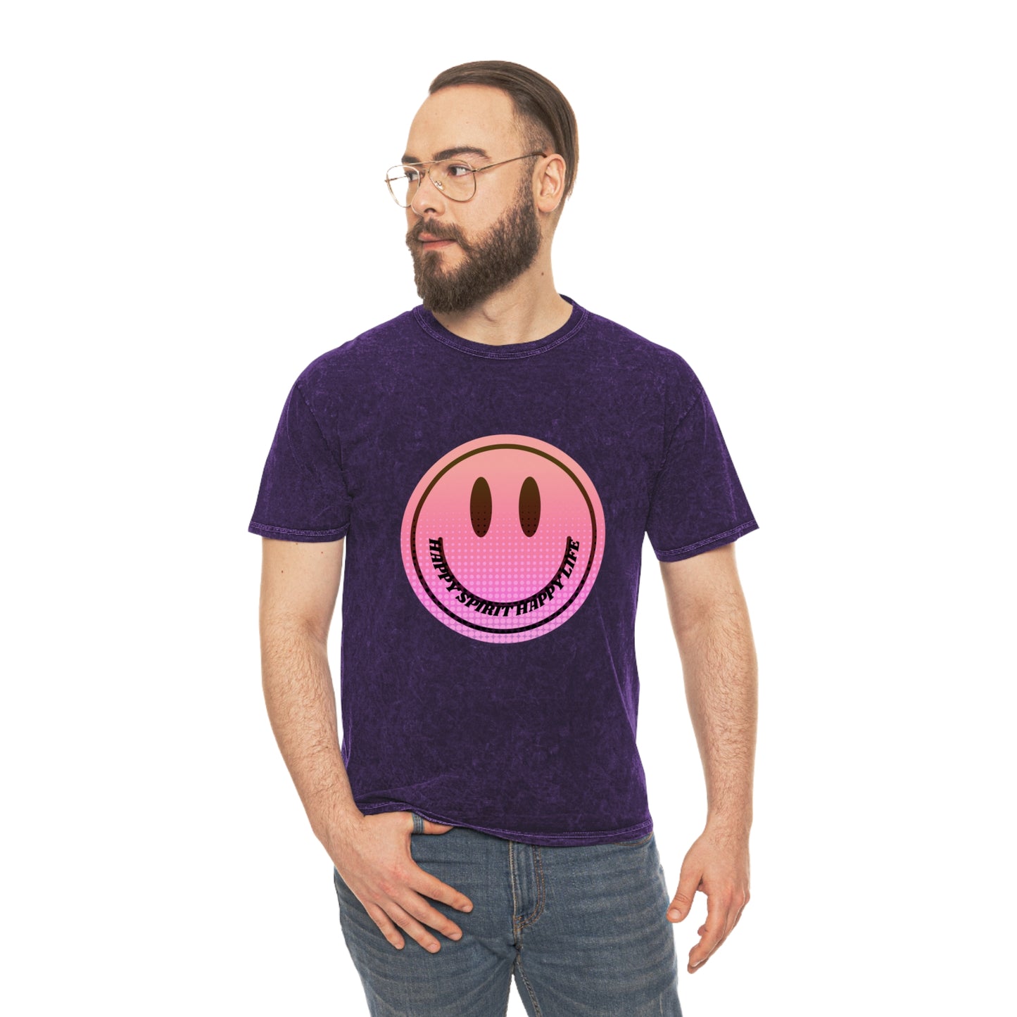 Aesthetic Smile Face Shirt, Vintage Style, Happy Spirit Happy Life Shirt, Smile Pink Sunset Ombre T-Shirt, Unisex 80's style Mineral Wash T