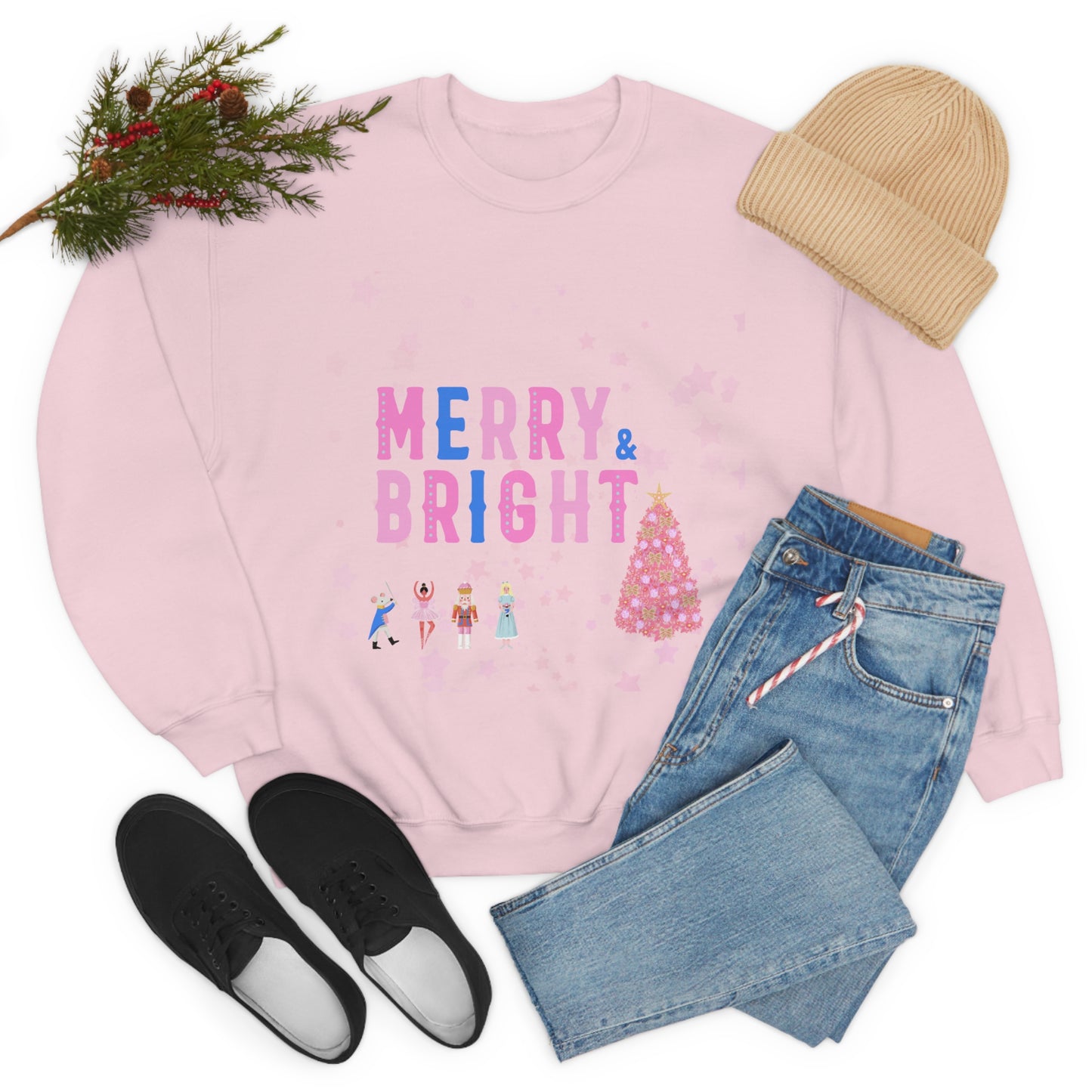 Pink Nutcracker Merry and Bright Minimalist Sweatshirt, Blue Nutcracker Sweatshirt, Trendy Christmas Sweatshirt, Pastel Xmas Crewneck