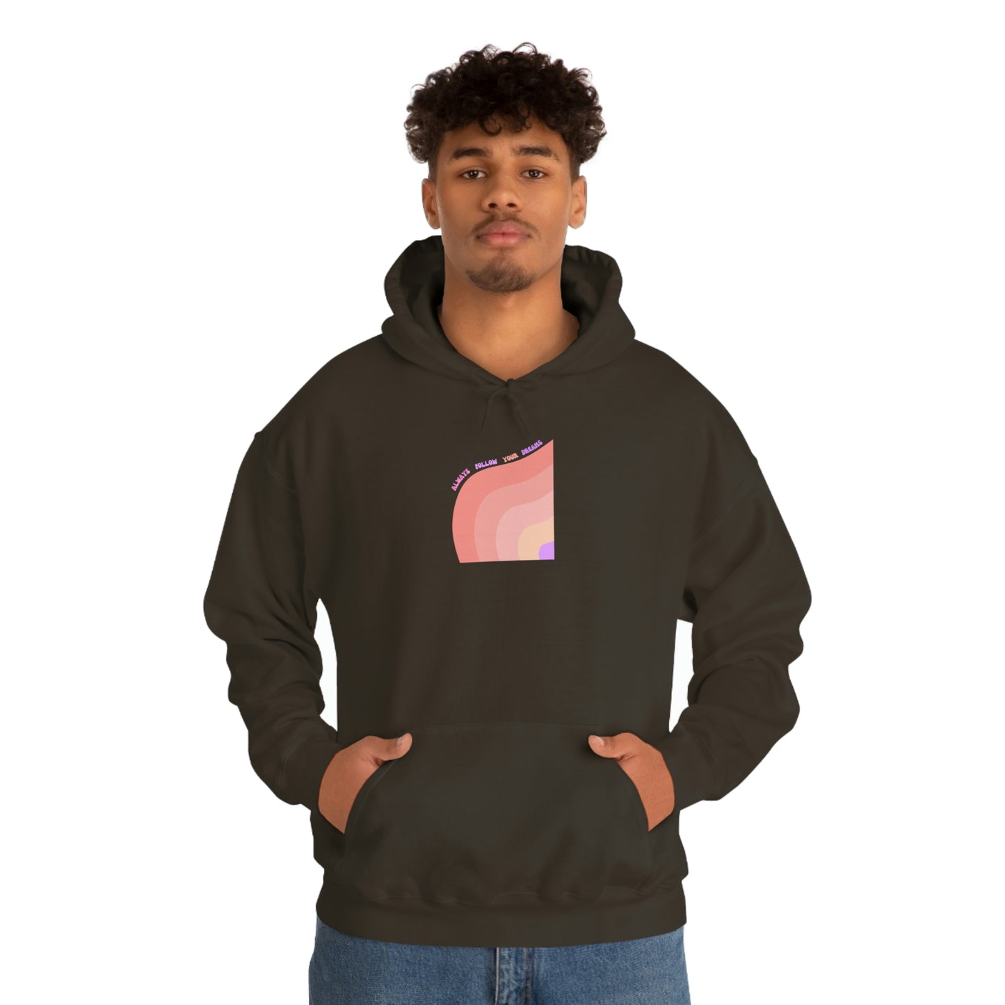 Aesthetic Hoodie, Positivity Hoodie, Always Follow Your Dreams Trendy Vsco Hoodie Graphic Aesthetic Pink Gift, Retro Rainbow Sweatshirt