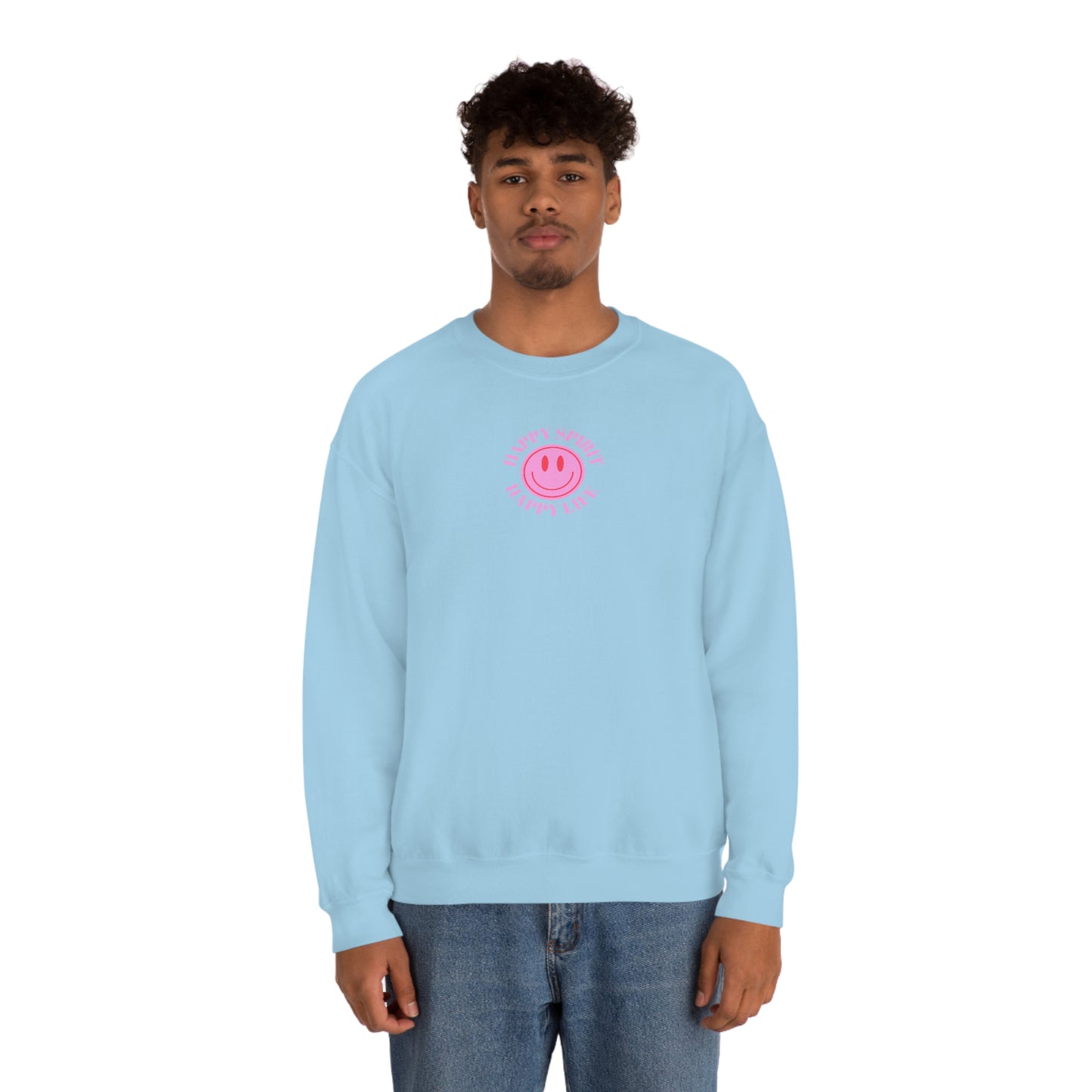 Copy of Happy Spirit Happy Life Sweatshirt, Gildan VSCO Girl Crewneck, Oversized Tumblr Front Back Print Smile Happy Mind Trendy Loungewear