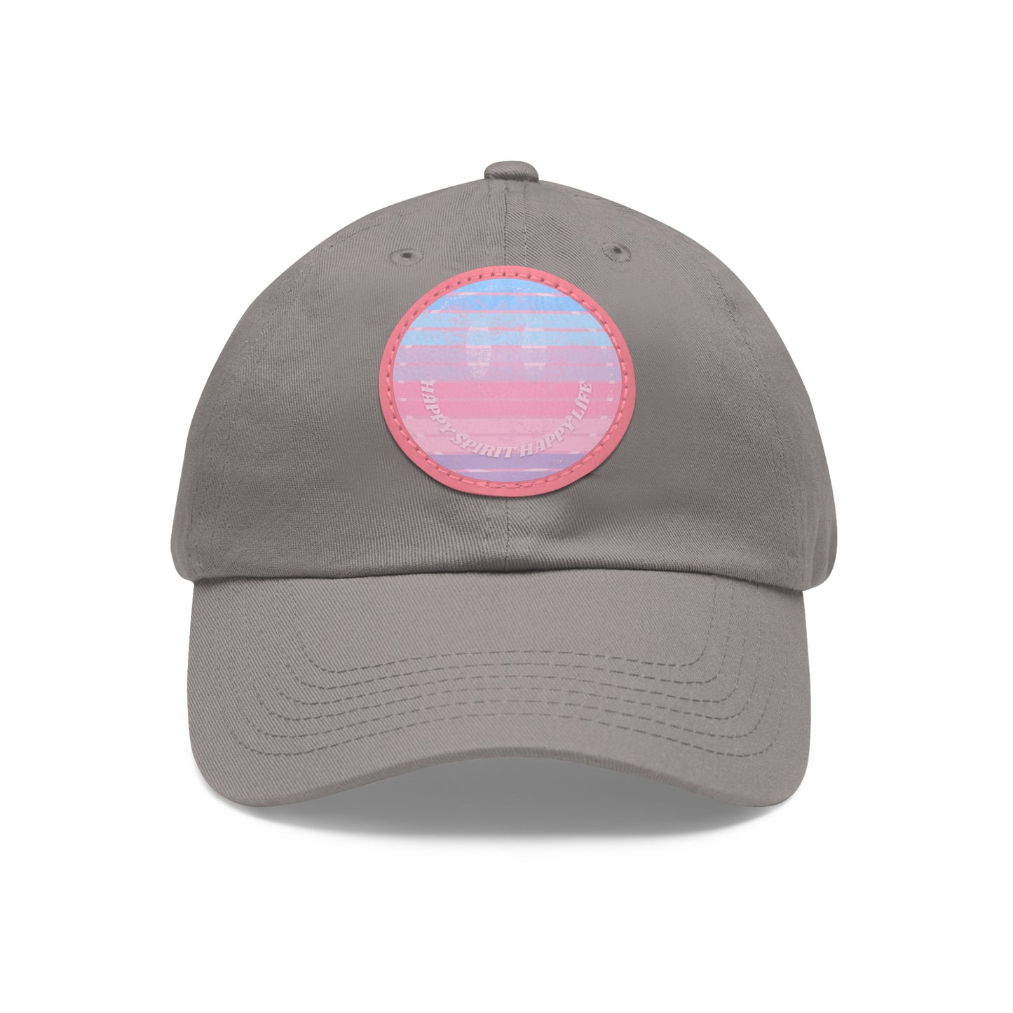 Aesthetic Pink Smile Hat, Pink Twill Dad Hat with Leather Patch (Round), Pink Golf Hat, Pink Twill Cap, Pink Cotton Hat, Pink Baseball Hat