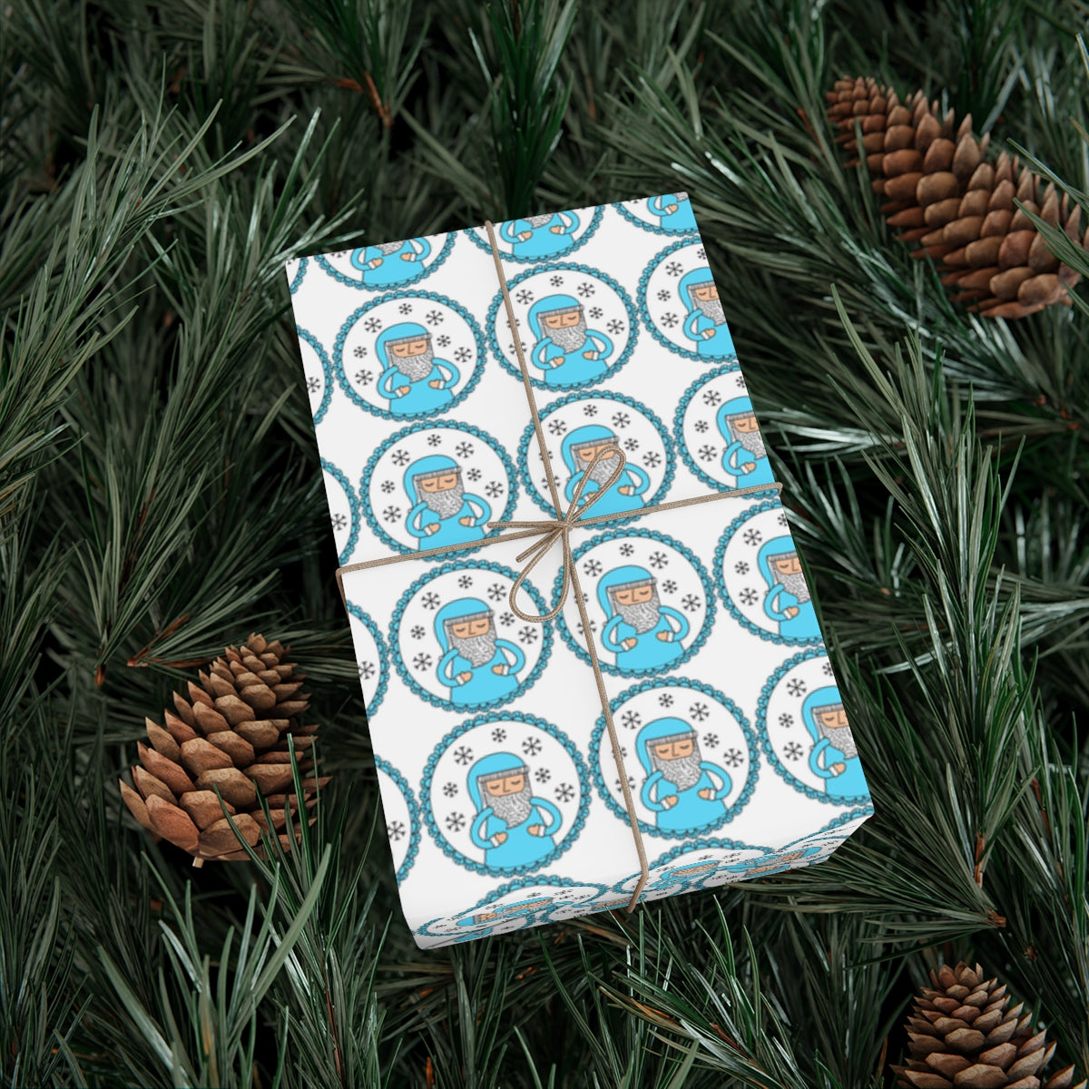 Blue Santa Gift Wrap Paper, Blue Santa Claus Paper, Pastel Christmas Paper, Blue Holiday Wrapping Paper