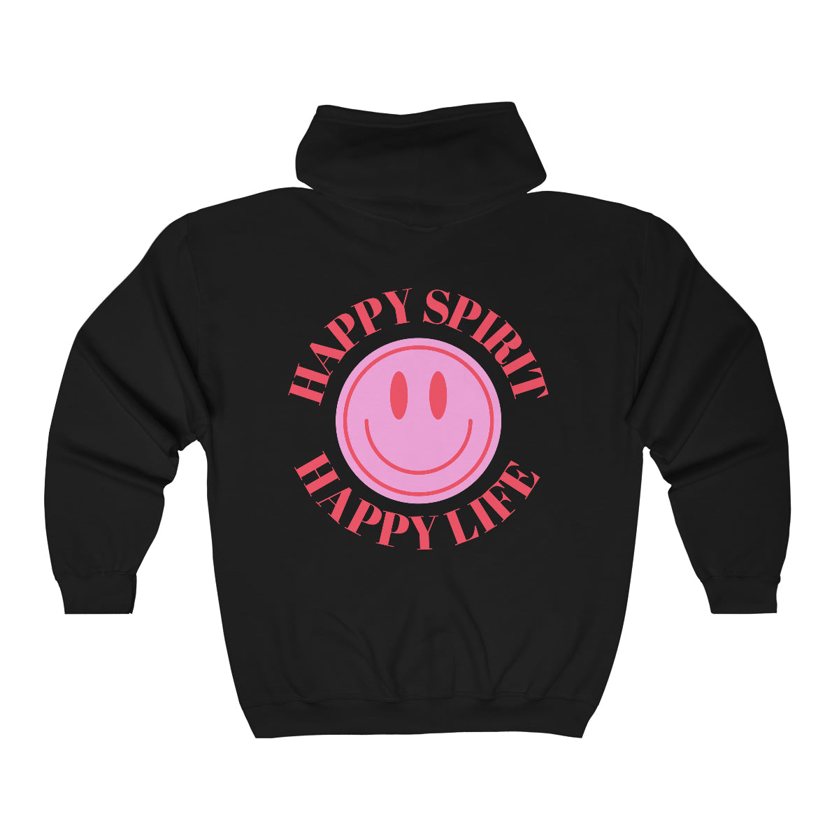 Happy Spirit Happy Life Zip Up Sweatshirt, Gildan 18600, Oversized Hoodie, Back Print Trendy Sweatshirt, Beach Cover Up, Lake Cover Up