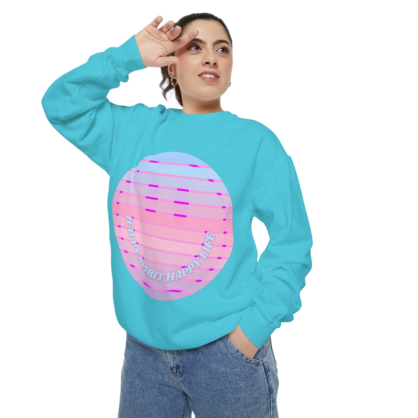 Aesthetic Smile Hoodie, Smile Face Comfort Colors Crewneck, Happy Spirit Happy Life Sunset Smile Sweatshirt, Unisex Garment-Dyed Sweatshirt