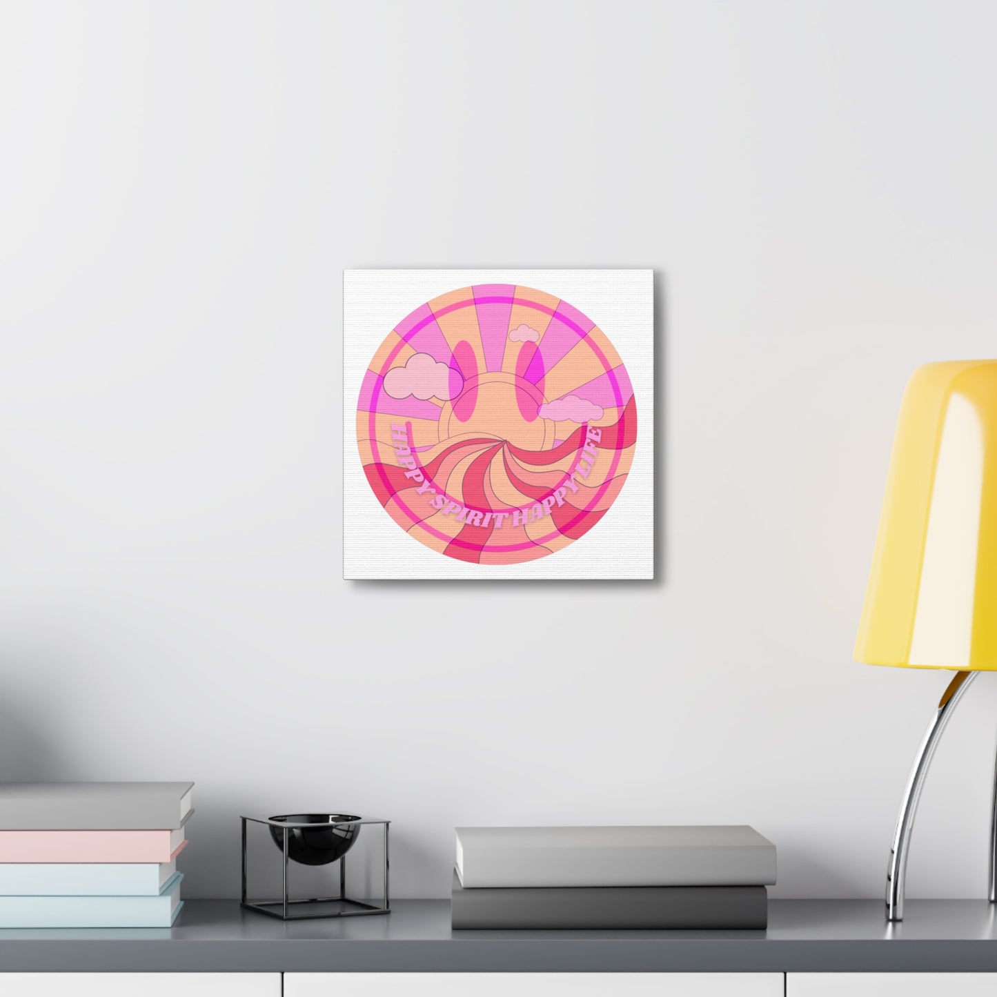 Smile Face Wall Art, Aesthetic Smile Face Gallery Canvas Wrap, Sunset Wall Art, Bedroom Wall Art, Pink Smile Decoration, Home Decoration