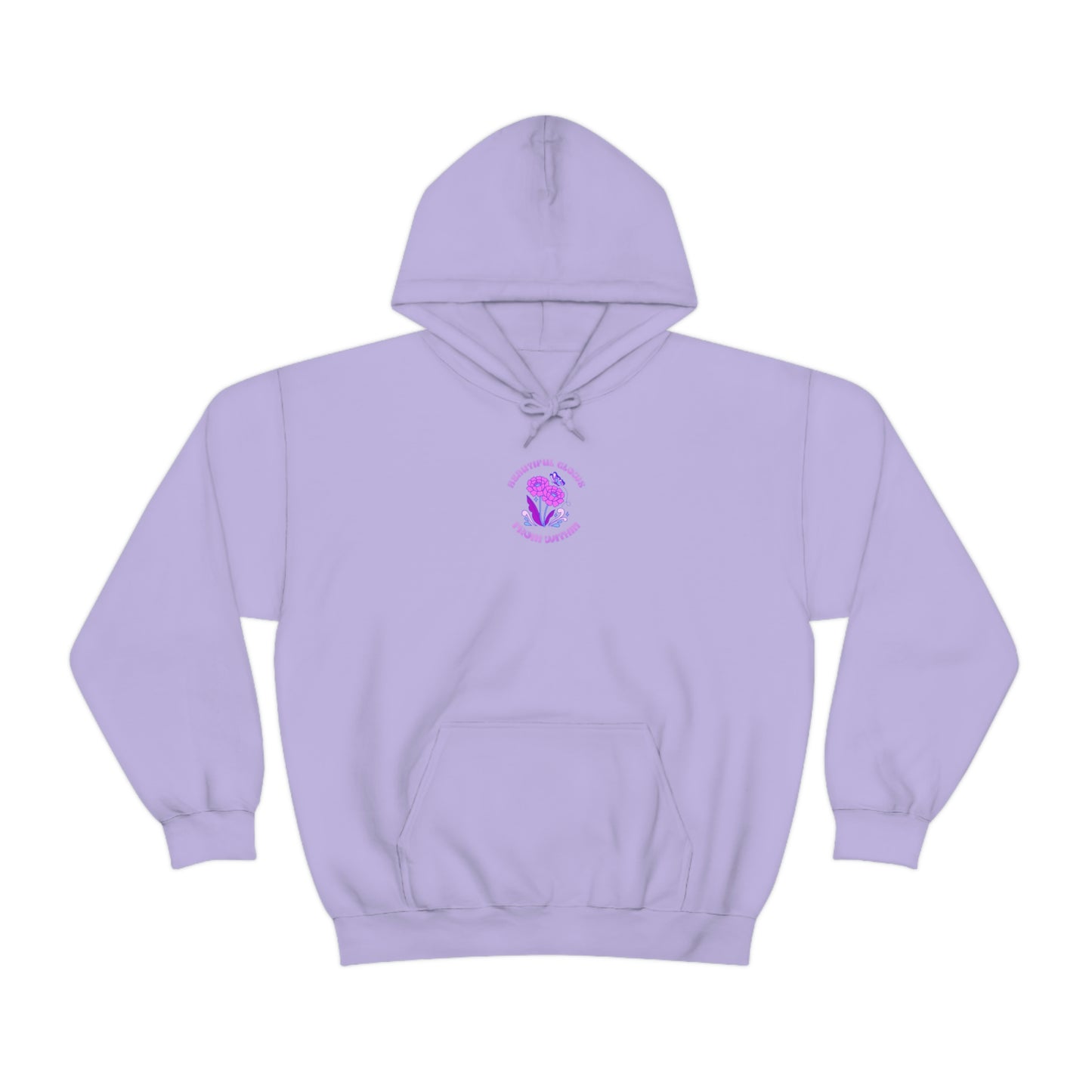 Beautiful Glows from Within Purple Flower Hoodie, Oversized Hoodie, Front Back Print Trendy Sweatshirt, Beach Cover Up, Lake Cover Up