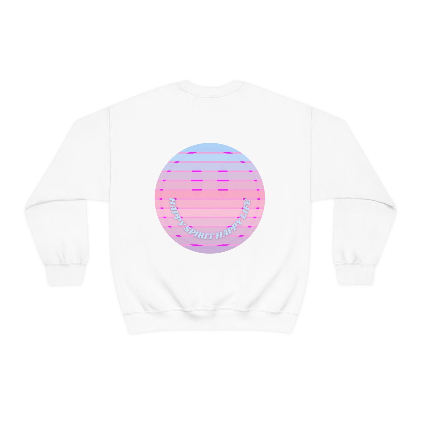 Happy Spirit Happy Life Sweatshirt, VSCO Girl Crewneck, Oversized Retro Font Graphic Tumblr, Front Print Smile Face Trendy Cover Up