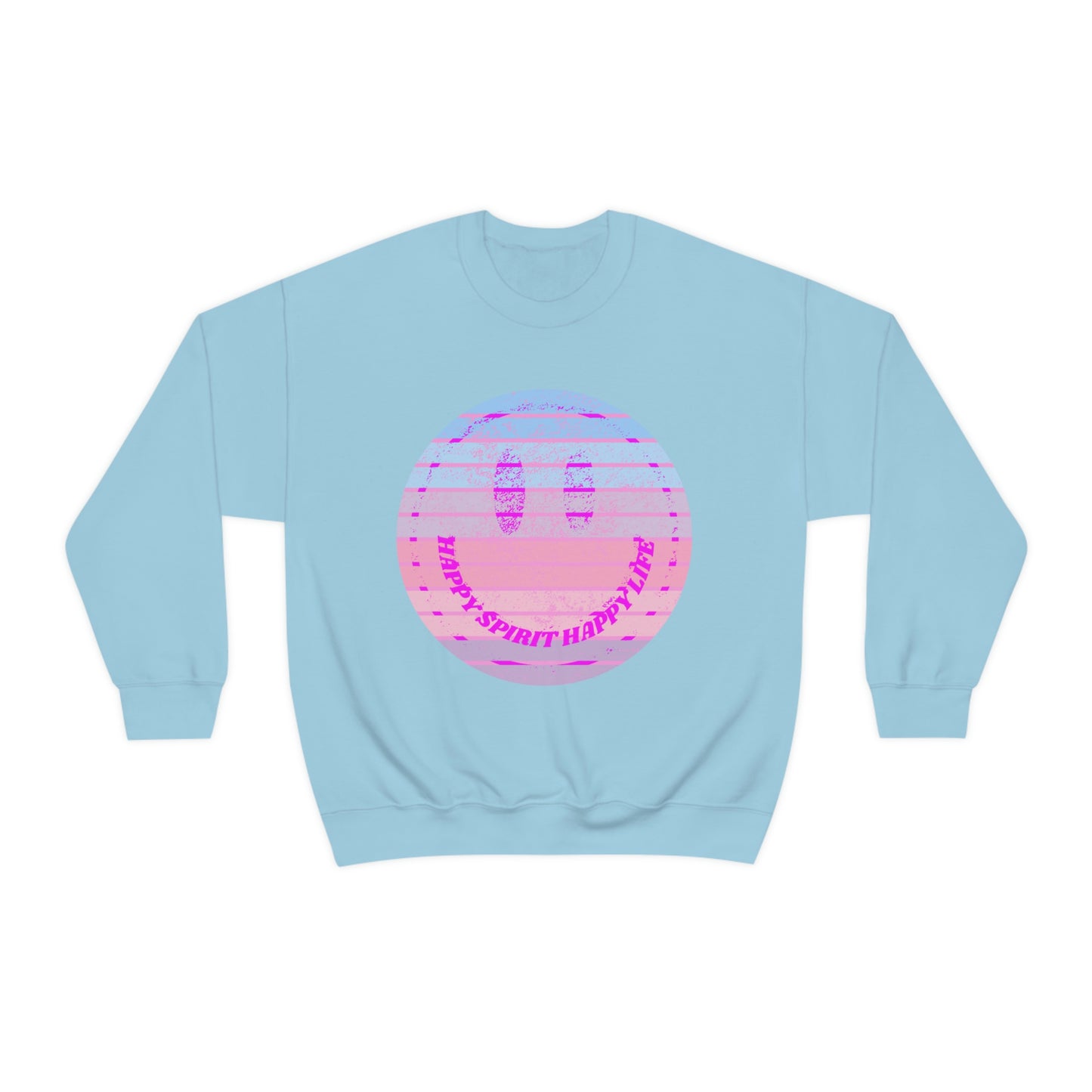 Happy Spirit Happy Life Sweatshirt, VSCO Girl Crewneck, Oversized Retro Font Graphic Tumblr, Front Print Smile Face Trendy Cover Up
