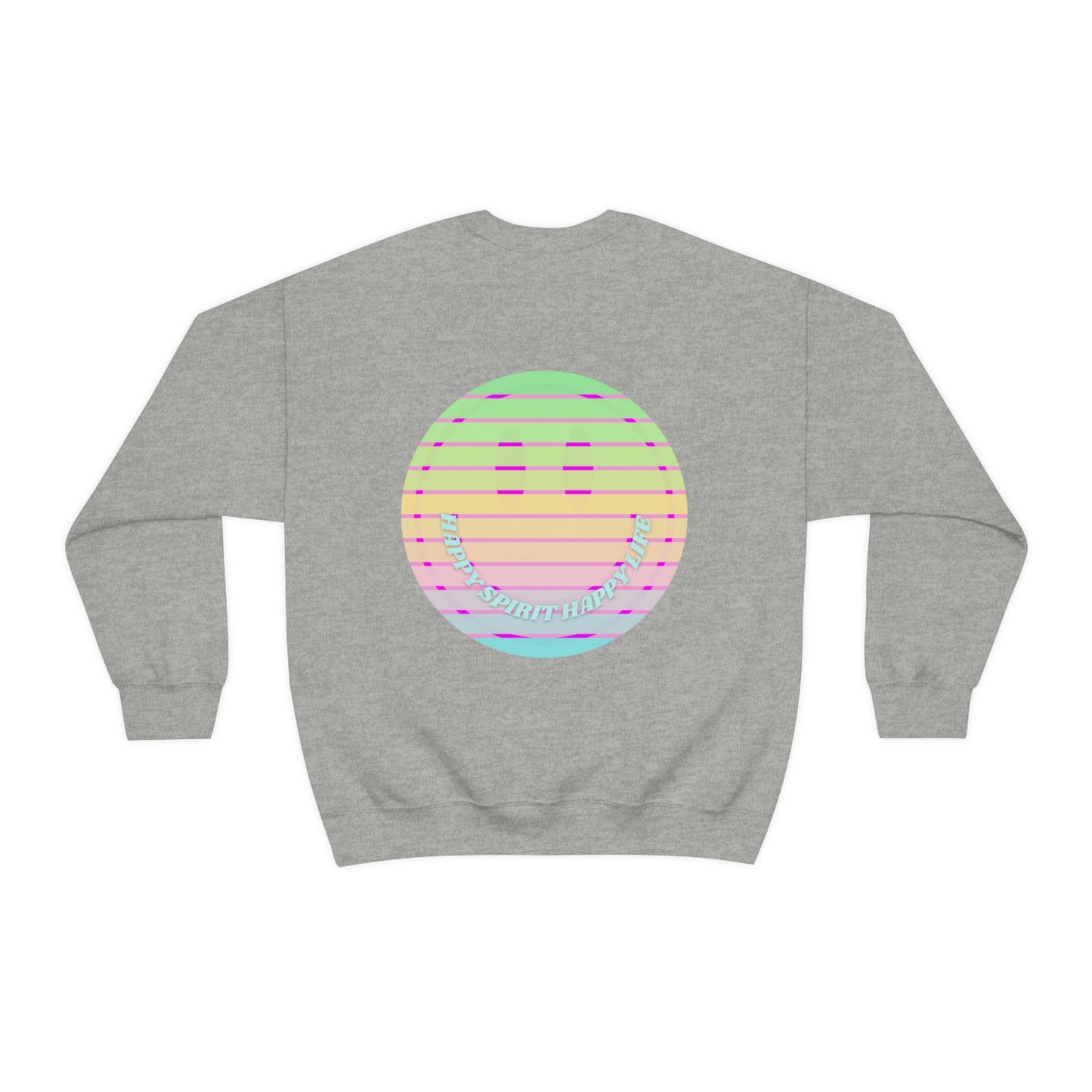 Happy Spirit Happy Life Sweatshirt, VSCO Girl Crewneck, Oversized Retro Font Graphic Tumblr, Front Print Smile Face Trendy Cover Up