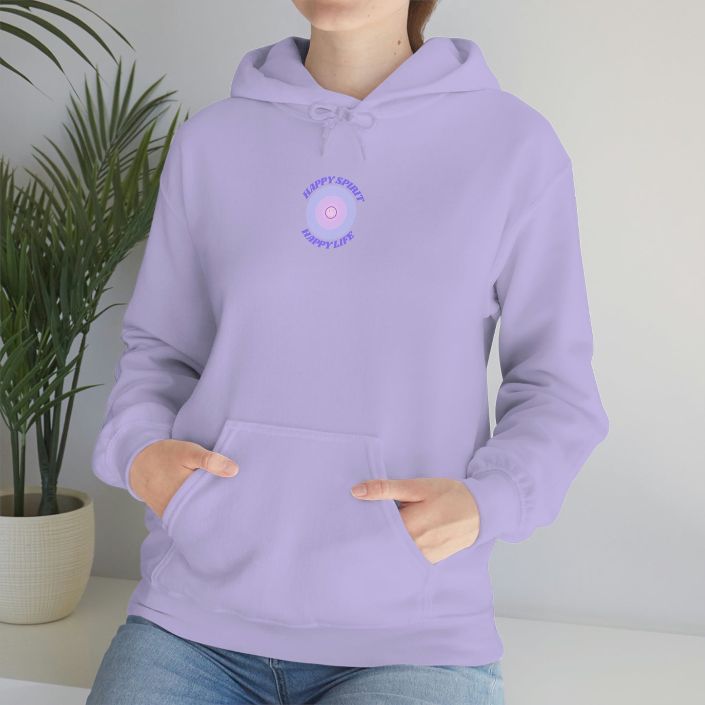 Retro Happy Spirit Happy Life Lavender Lilac Pink Smile Graphic Hoodie, VSCO Girl Sweatshirt, Tumblr Hoodie, Oversized Trendy Back Print Top
