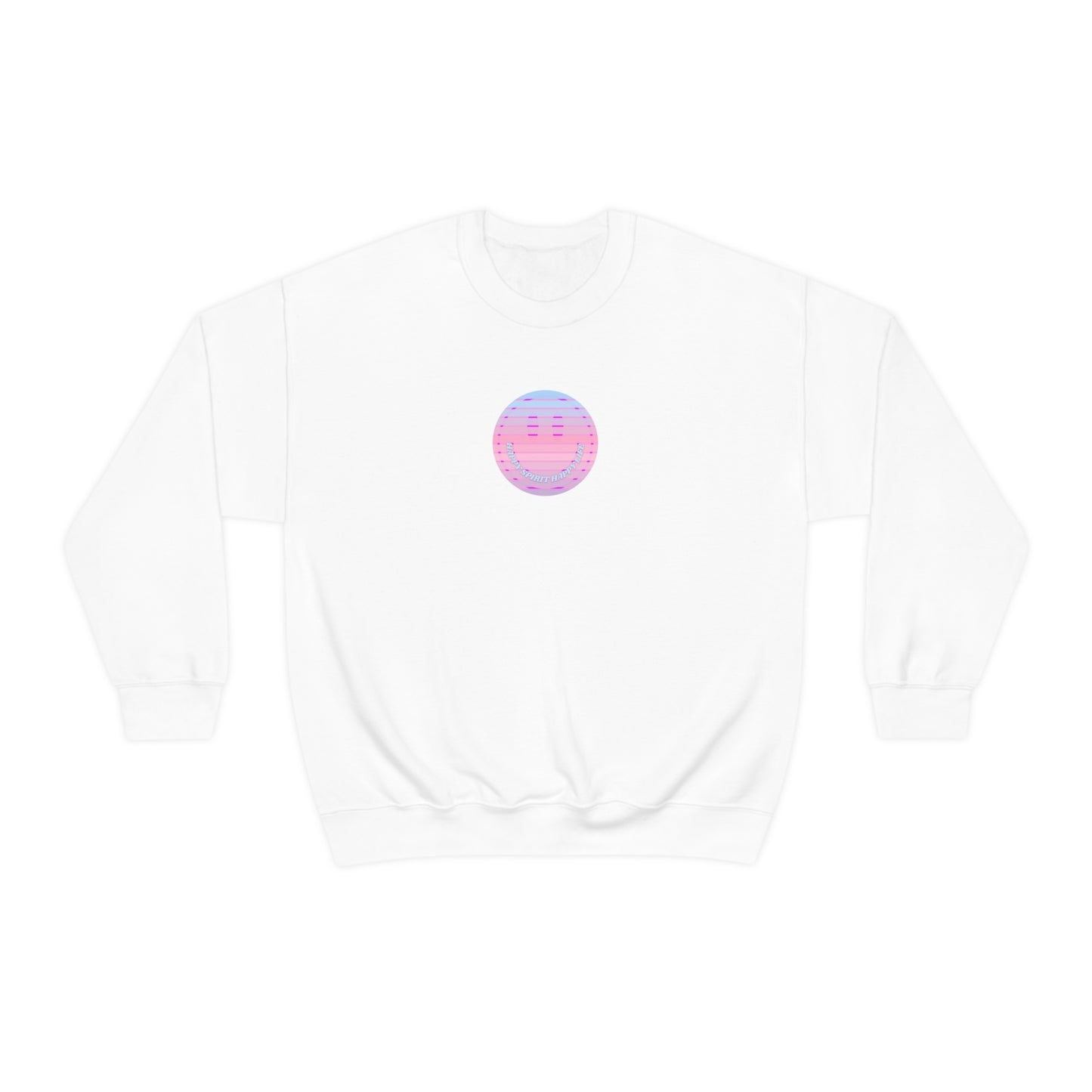 Happy Spirit Happy Life Sweatshirt, VSCO Girl Crewneck, Oversized Retro Font Graphic Tumblr, Front Print Smile Face Trendy Cover Up