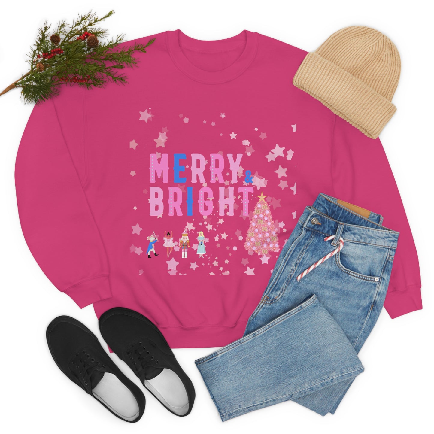 Pink Nutcracker Merry and Bright Minimalist Sweatshirt, Blue Nutcracker Sweatshirt, Trendy Christmas Sweatshirt, Pastel Xmas Crewneck