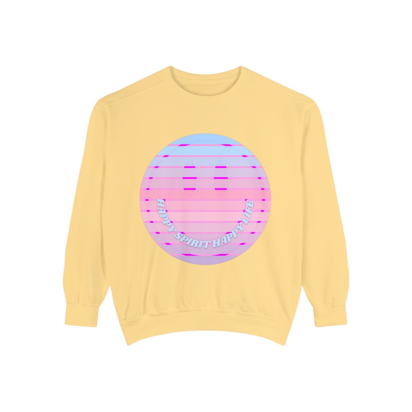 Aesthetic Smile Hoodie, Smile Face Comfort Colors Crewneck, Happy Spirit Happy Life Sunset Smile Sweatshirt, Unisex Garment-Dyed Sweatshirt