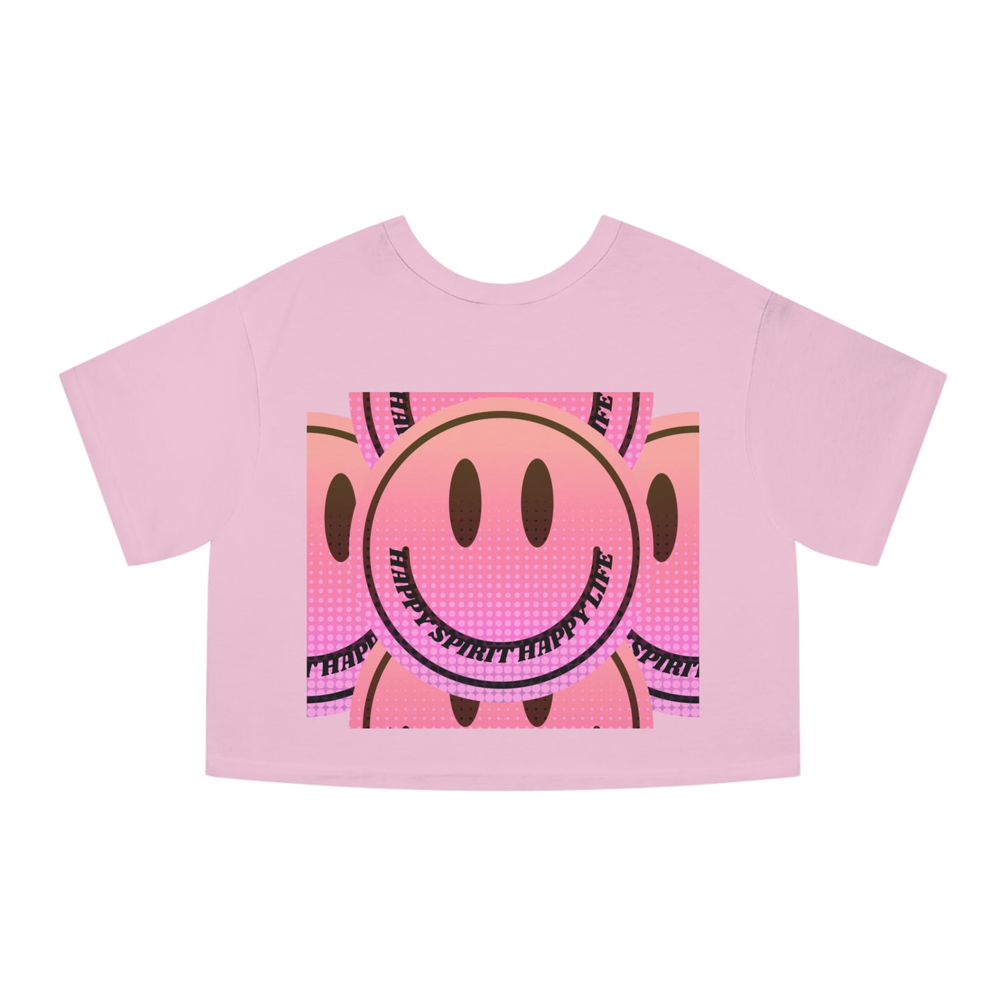 Aesthetic Smile Face Crop Shirt, Happy Spirit Happy Life Cropped Shirt, Smile Pink Sunset Ombre Champion Women's Heritage Cropped T-Shirt