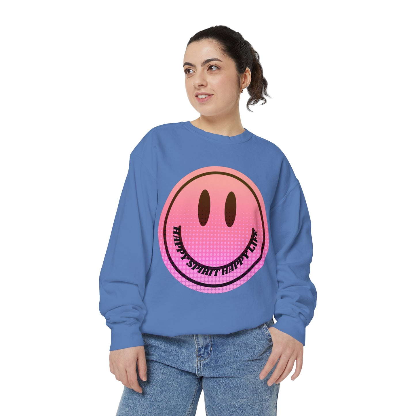 Aesthetic Smile Hoodie, Smile Face Comfort Colors Crewneck, Happy Spirit Happy Life Sunset Smile Sweatshirt, Unisex Garment-Dyed Sweatshirt