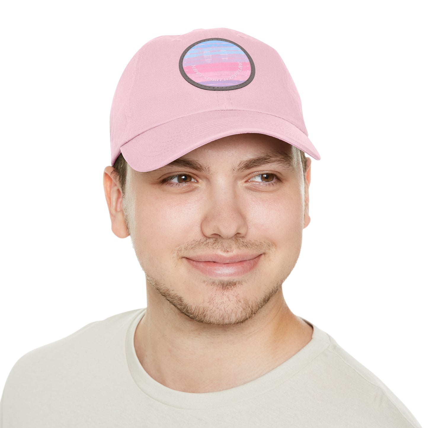 Aesthetic Pink Smile Hat, Pink Twill Dad Hat with Leather Patch (Round), Pink Golf Hat, Pink Twill Cap, Pink Cotton Hat, Pink Baseball Hat