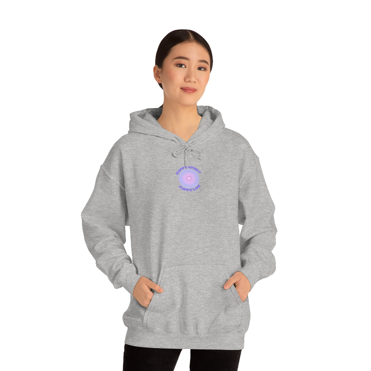 Retro Happy Spirit Happy Life Lavender Lilac Pink Smile Graphic Hoodie, VSCO Girl Sweatshirt, Tumblr Hoodie, Oversized Trendy Back Print Top