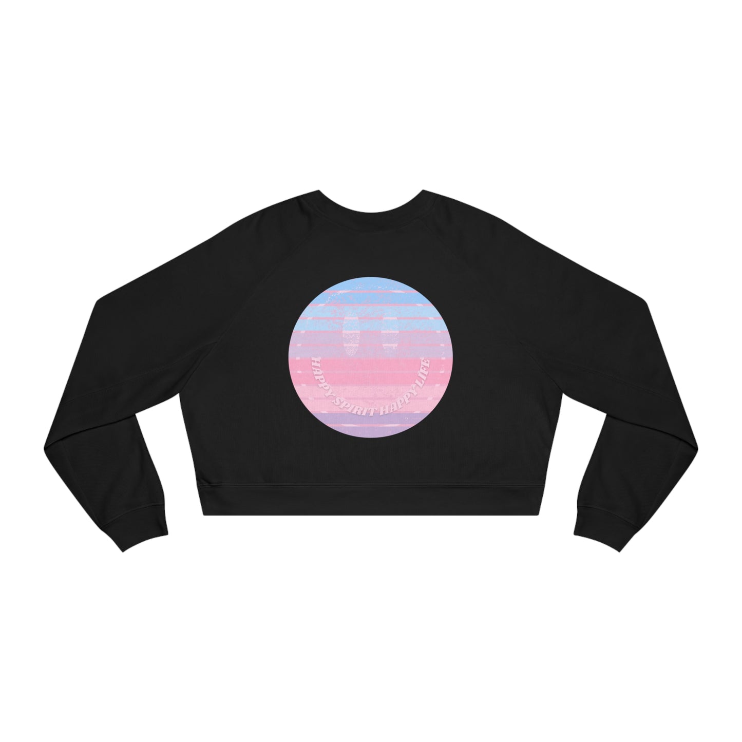 Aesthetic Cropped Sweatshirt, Smile Face Crop Top, Happy Spirit Happy Life Sunset Smile Cropped Top, Women's Cropped Fleece Pullover
