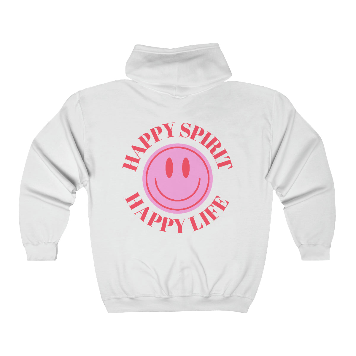 Happy Spirit Happy Life Zip Up Sweatshirt, Gildan 18600, Oversized Hoodie, Back Print Trendy Sweatshirt, Beach Cover Up, Lake Cover Up