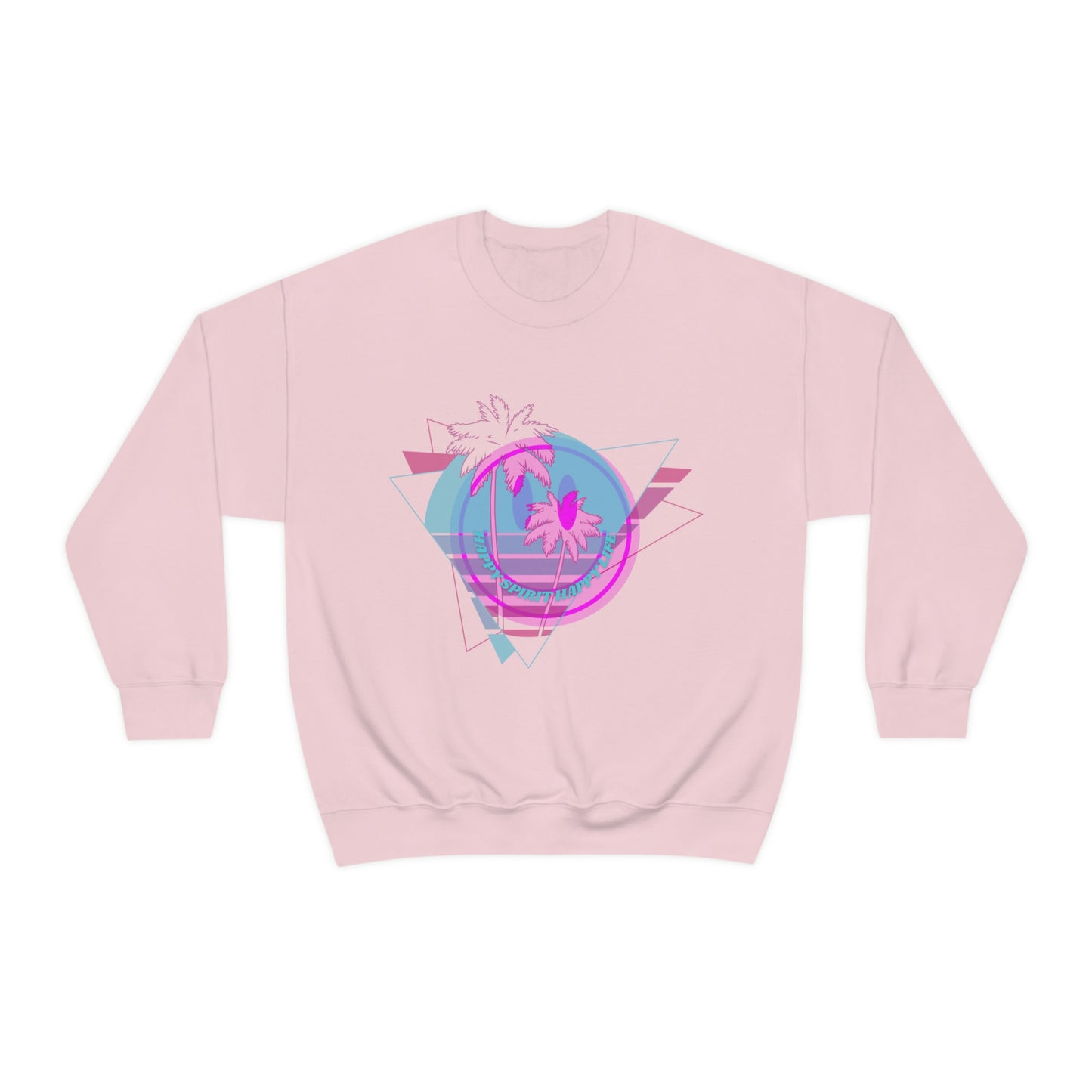 Happy Spirit Happy Life Sweatshirt, VSCO Girl Crewneck, Oversized Retro Font Graphic Tumblr, Front Print Smile Face Trendy Cover Up