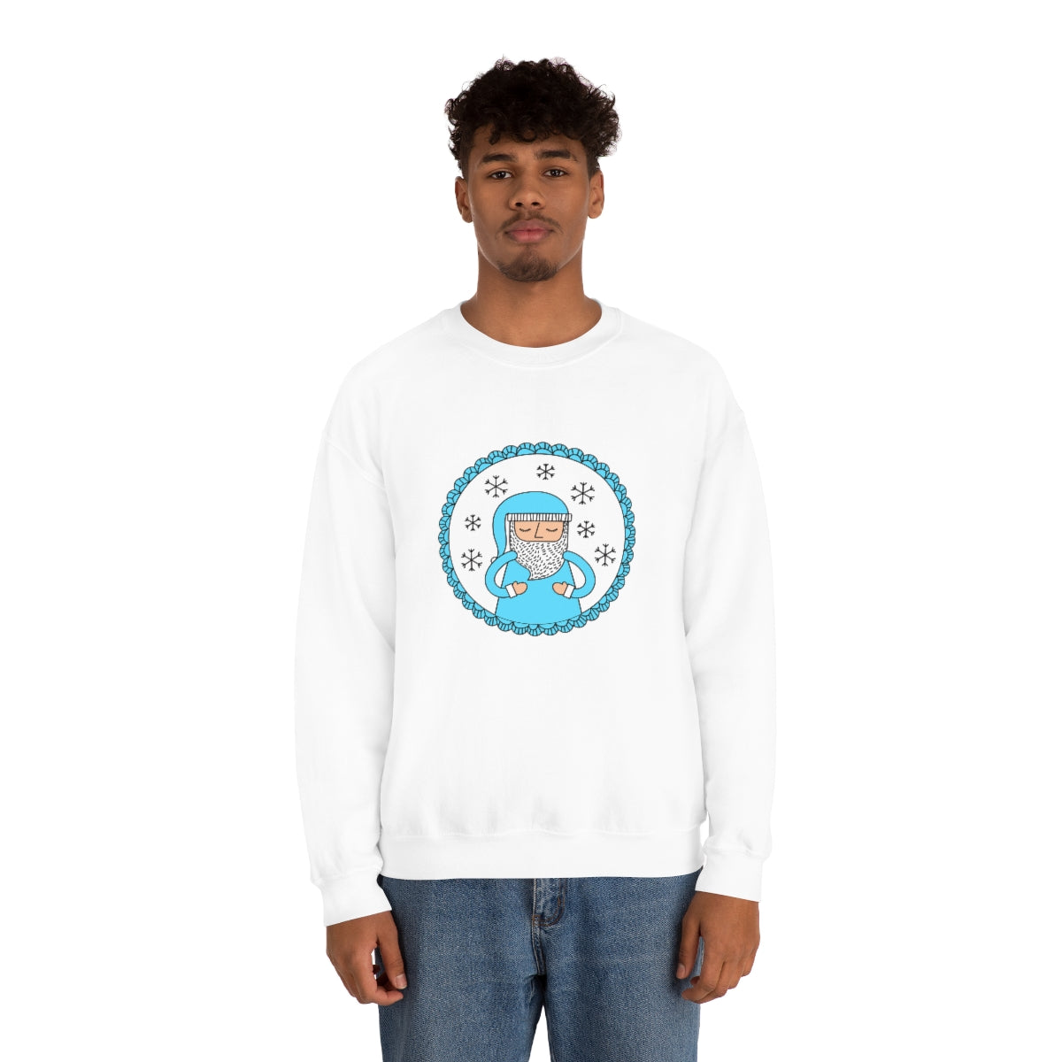 Blue Santa Claus Sweatshirt, Turquoise Santa Sweatshirt, Trendy Noel Minimalist Christmas Sweatshirt, Xmas Santa Crewneck Pastel Holiday Top