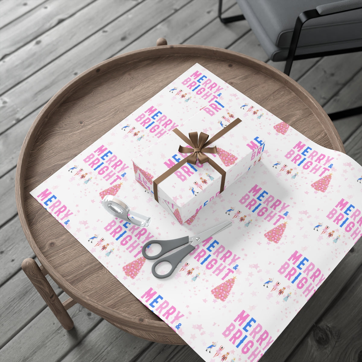 Merry and Bright Gift Wrap Paper, Pink Nutcracker Wrapping Paper, Pastel Christmas Paper, Pink Holiday Wrapping Paper