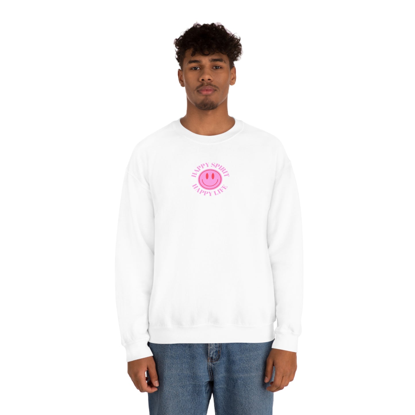 Copy of Happy Spirit Happy Life Sweatshirt, Gildan VSCO Girl Crewneck, Oversized Tumblr Front Back Print Smile Happy Mind Trendy Loungewear