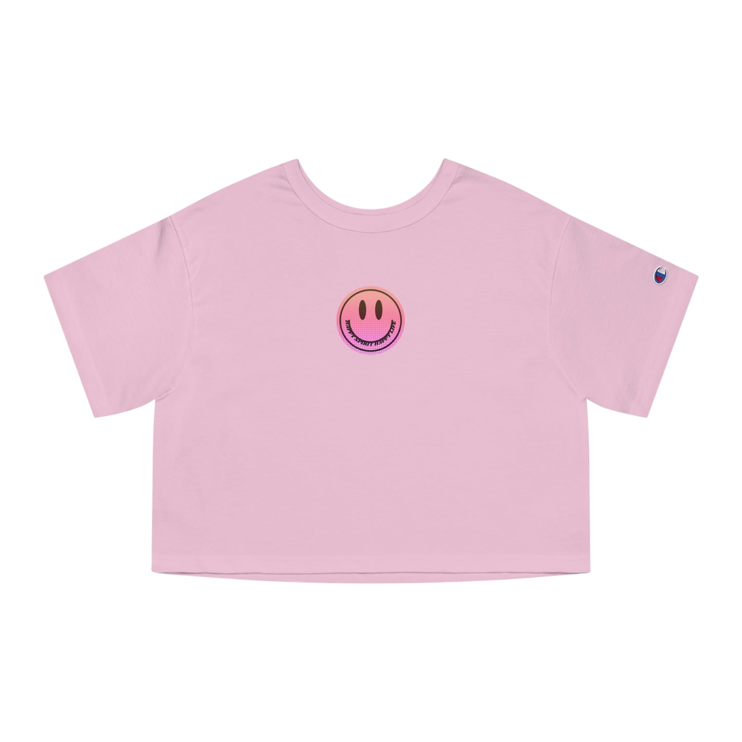Aesthetic Smile Face Crop Shirt, Happy Spirit Happy Life Cropped Shirt, Smile Pink Sunset Ombre Champion Women's Heritage Cropped T-Shirt