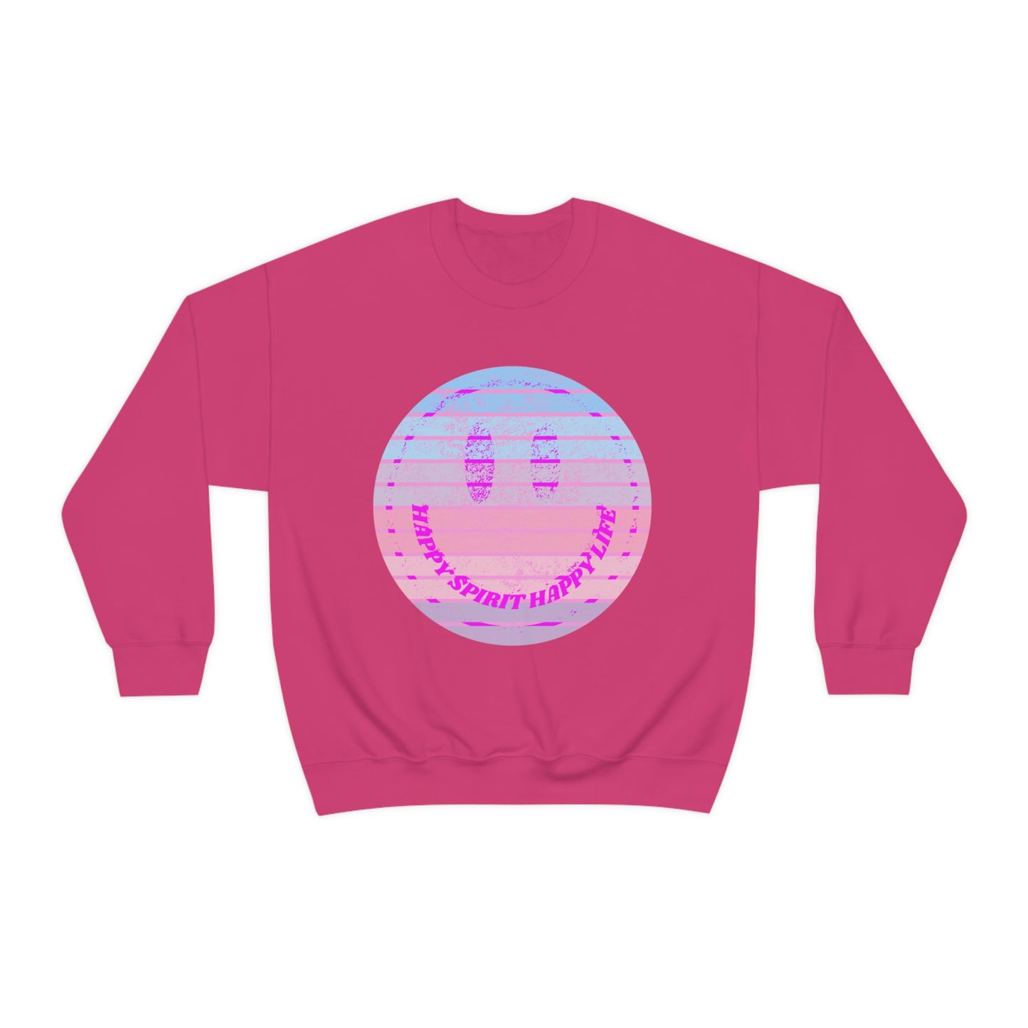 Happy Spirit Happy Life Sweatshirt, VSCO Girl Crewneck, Oversized Retro Font Graphic Tumblr, Front Print Smile Face Trendy Cover Up