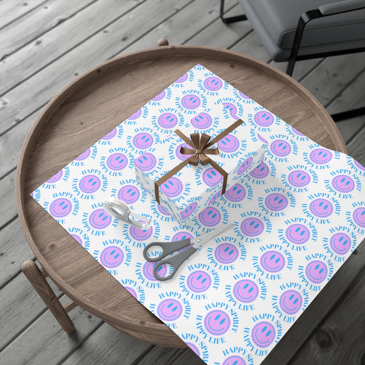 Purple Aesthetic Smile Face Gift Wrap Paper, Purple Smile Wrapping Paper, Pastel Christmas Paper, Lavender Holiday Wrapping Paper