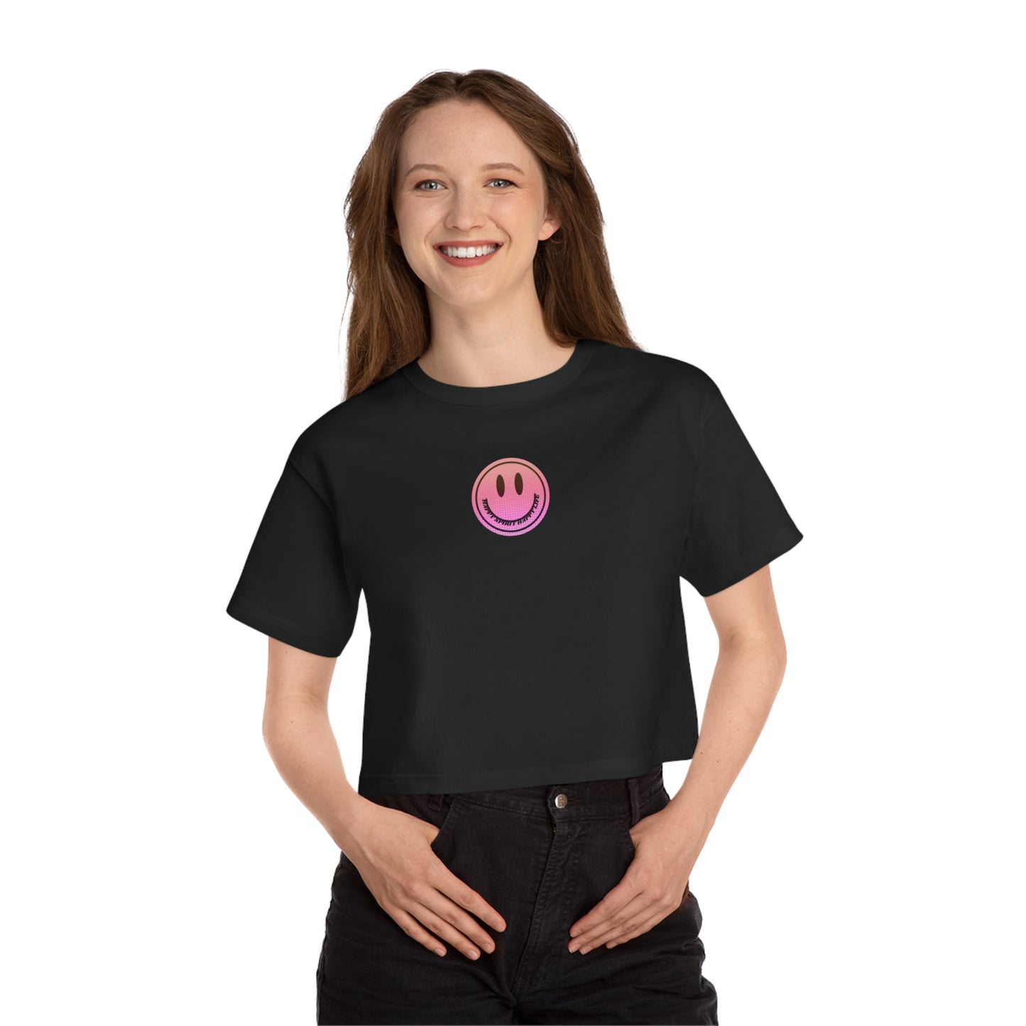 Aesthetic Smile Face Crop Shirt, Happy Spirit Happy Life Cropped Shirt, Smile Pink Sunset Ombre Champion Women's Heritage Cropped T-Shirt