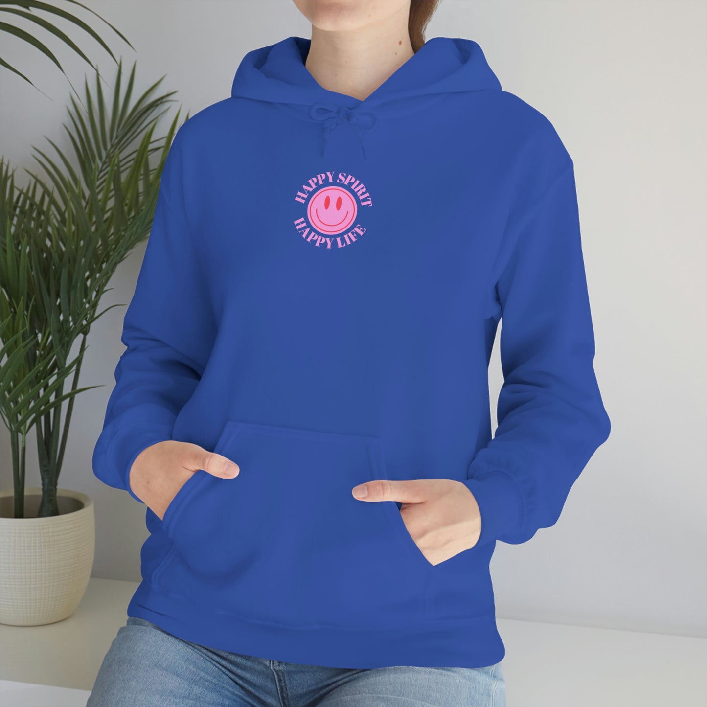 Happy Spirit Happy Life Sweatshirt, Pink Smile Lilac Hoodie, Oversized Hoodie, Front Back Print Trendy Sweatshirt, Beach Cover Up, Cover Up