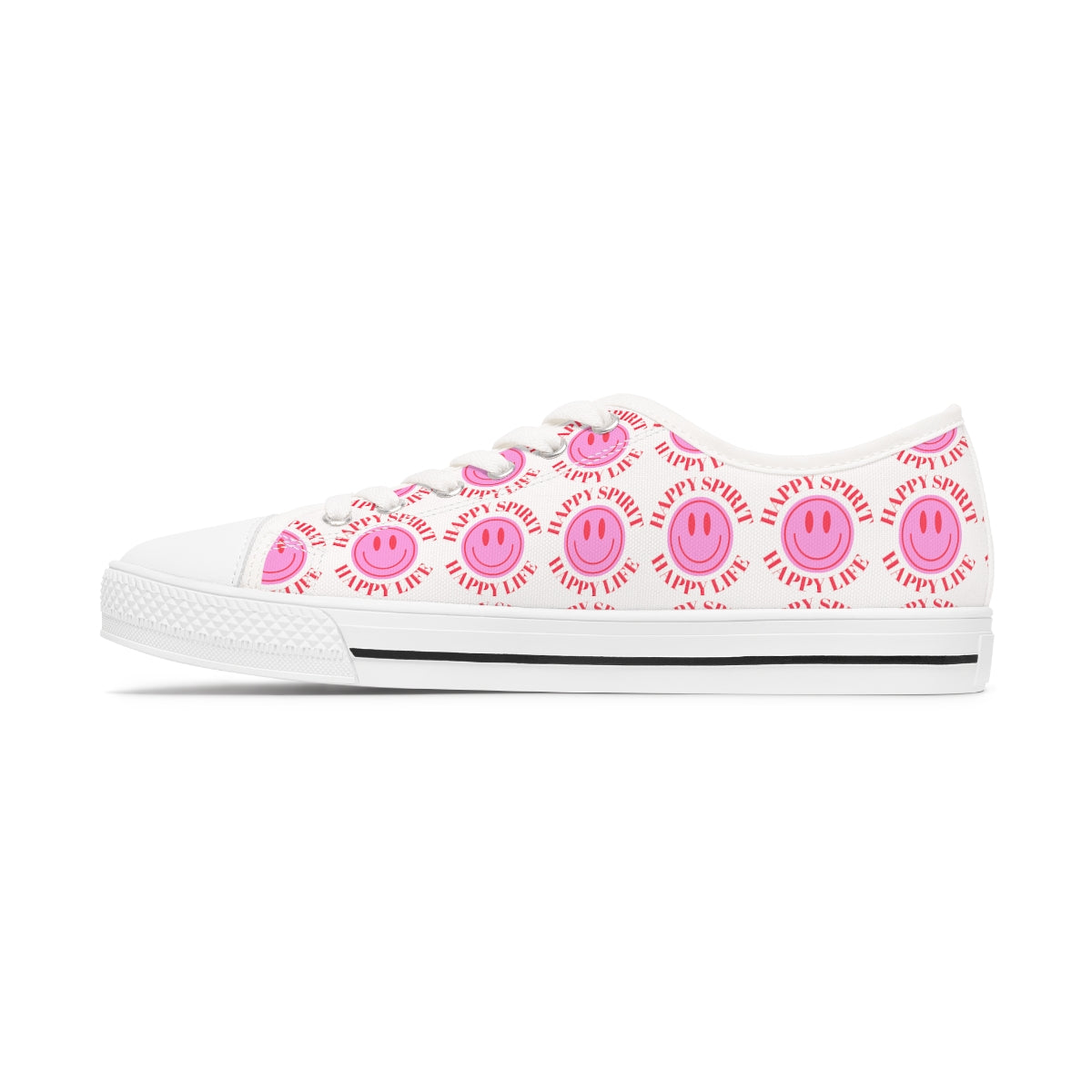 Happy Spirit Happy Life Pink Smile Sneakers, Smile Canvas Low Top Shoes for Women, Vsco Girl Shoes, Tumblr Shoes, White Pink Red Shoes