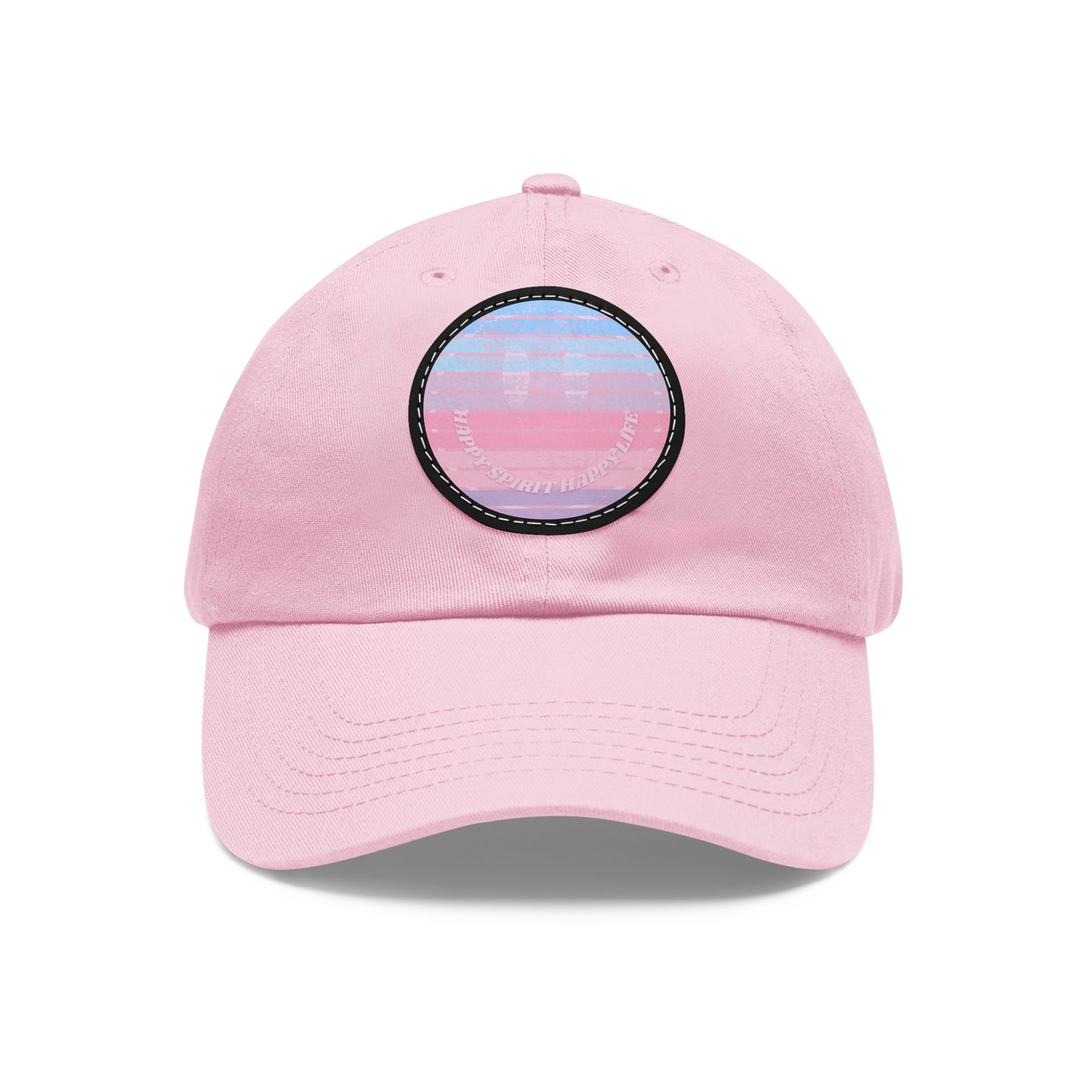 Aesthetic Pink Smile Hat, Pink Twill Dad Hat with Leather Patch (Round), Pink Golf Hat, Pink Twill Cap, Pink Cotton Hat, Pink Baseball Hat