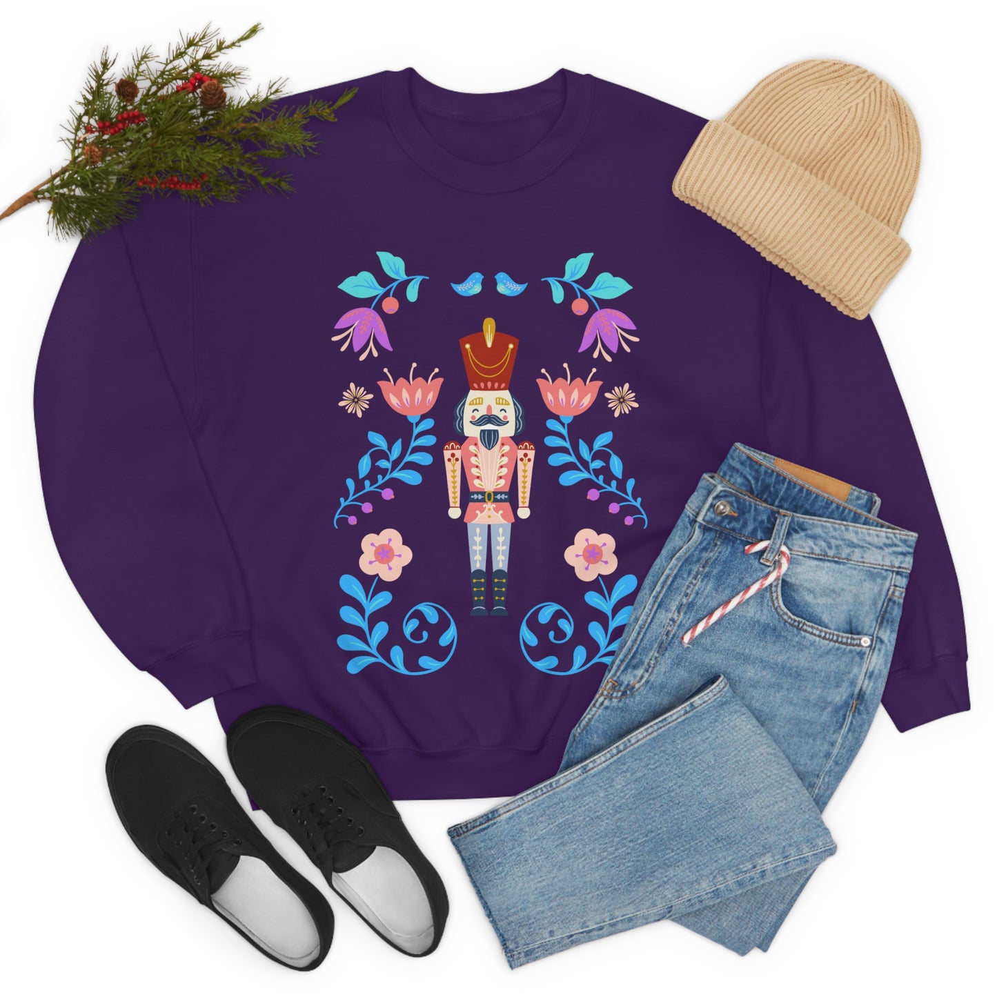 Nutcracker Modern Sweatshirt, Blue Nutcracker Sweatshirt, Trendy Christmas Minimalist Sweatshirt, Xmas Crewneck Bright Color Crew