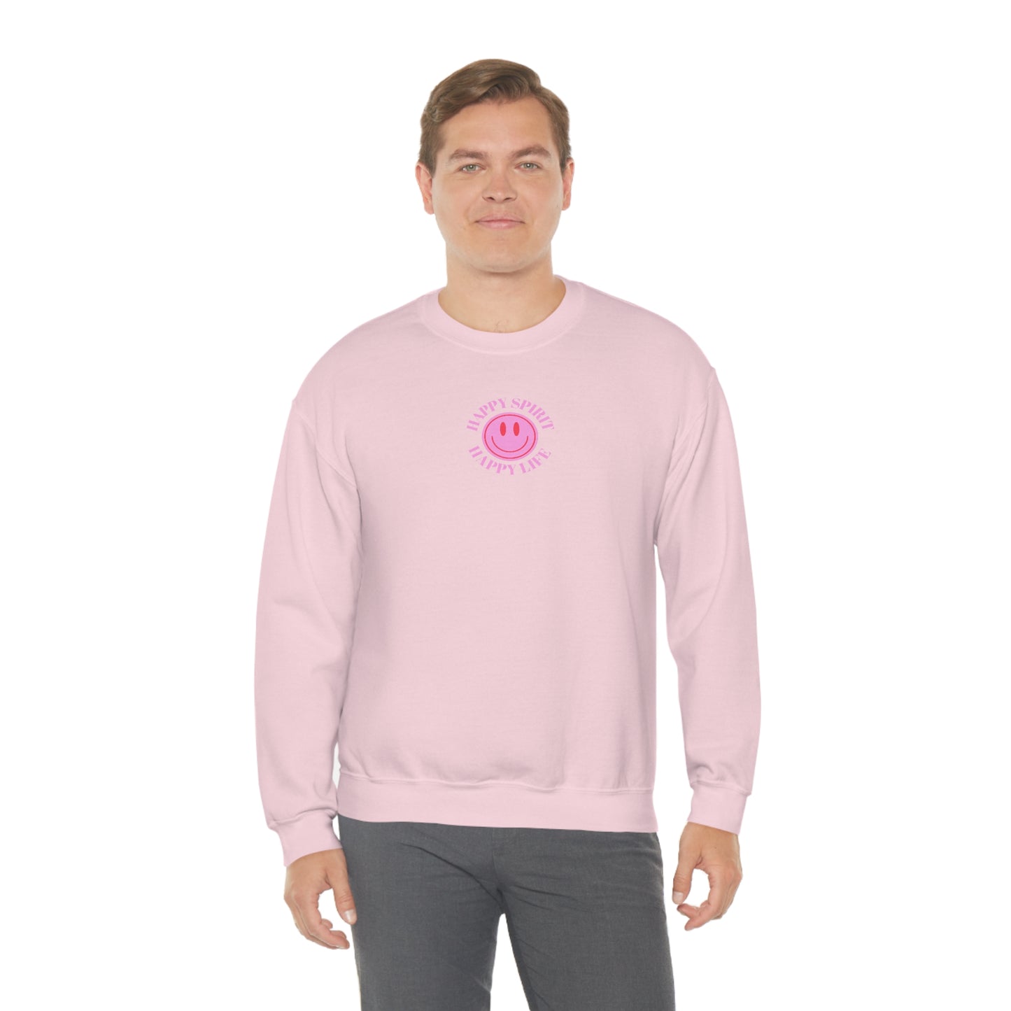 Copy of Happy Spirit Happy Life Sweatshirt, Gildan VSCO Girl Crewneck, Oversized Tumblr Front Back Print Smile Happy Mind Trendy Loungewear