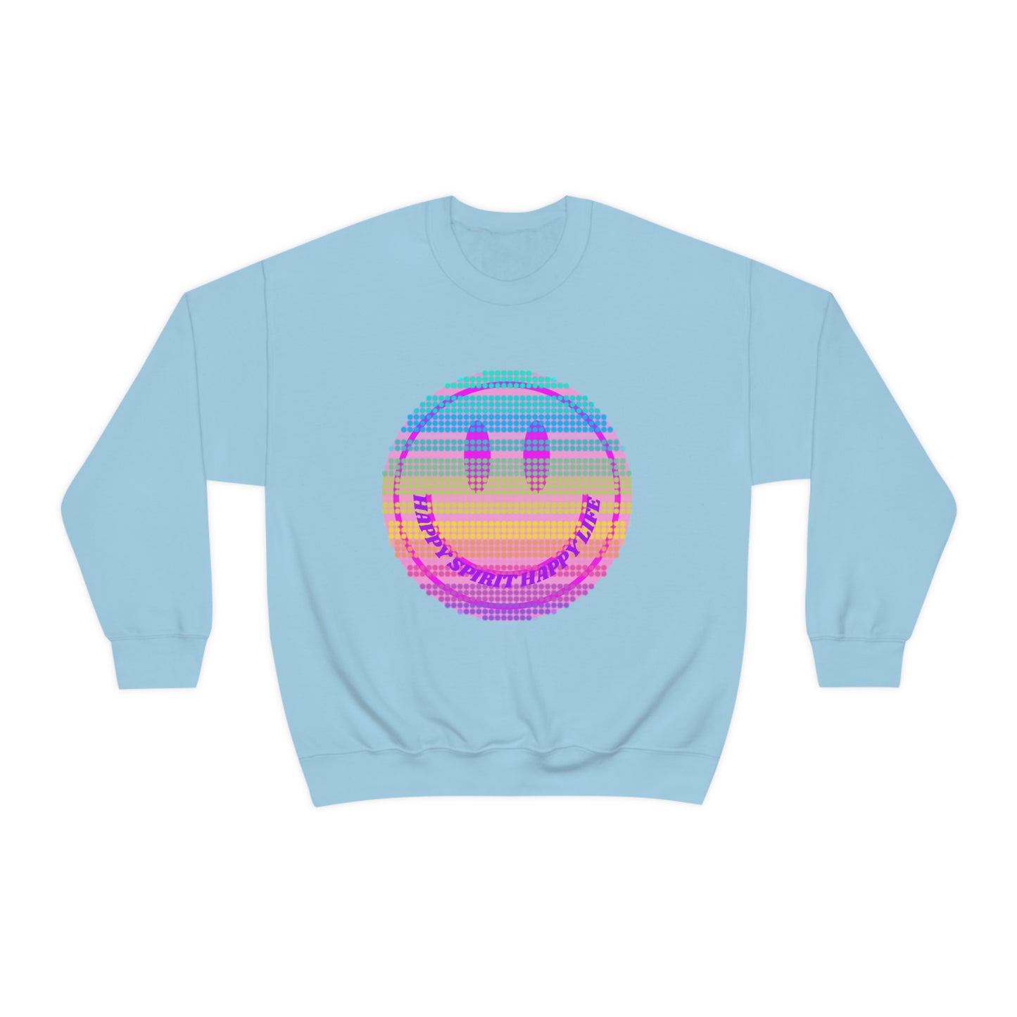 Happy Spirit Happy Life Sweatshirt, VSCO Girl Crewneck, Oversized Retro Font Graphic Tumblr, Front Print Smile Face Trendy Cover Up