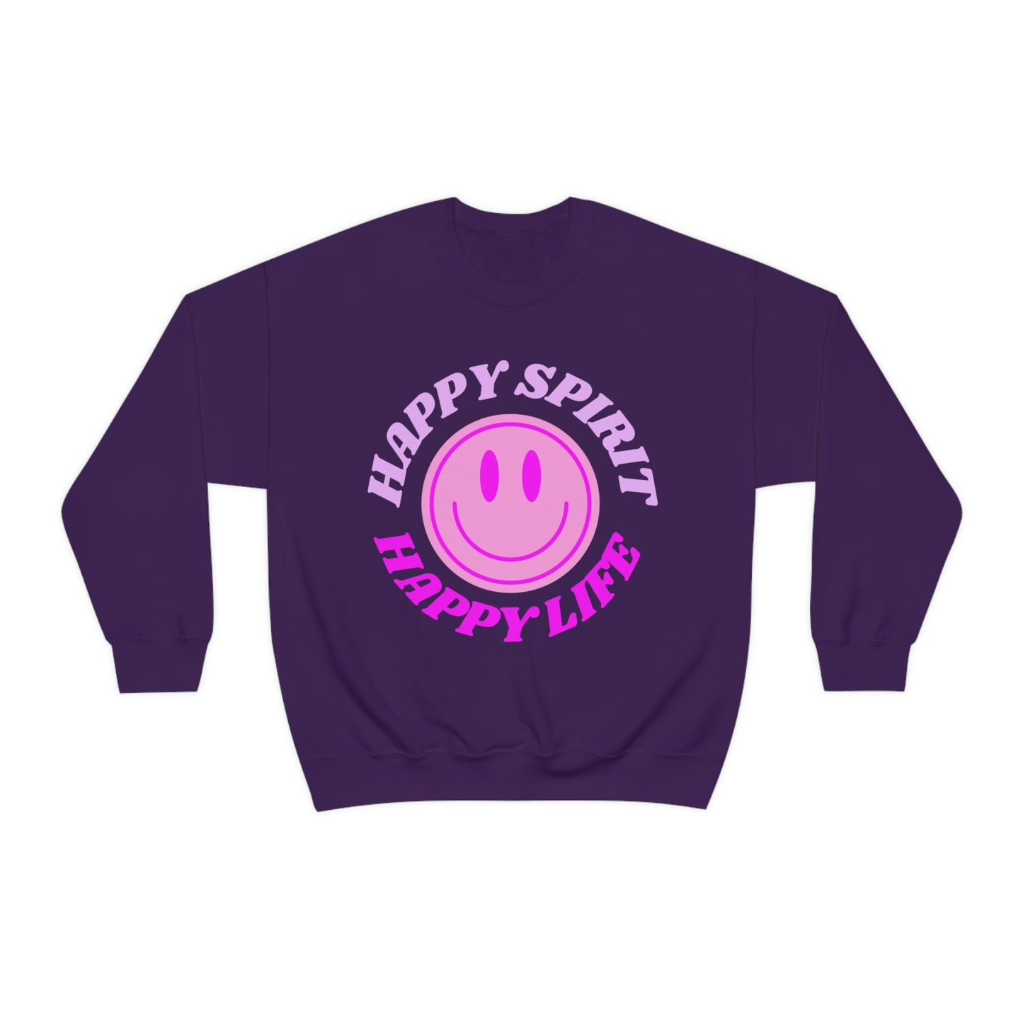 Happy Spirit Happy Life Sweatshirt, VSCO Girl Crewneck, Oversized Retro Font Graphic Tumblr, Front Print Smile Face Trendy Cover Up