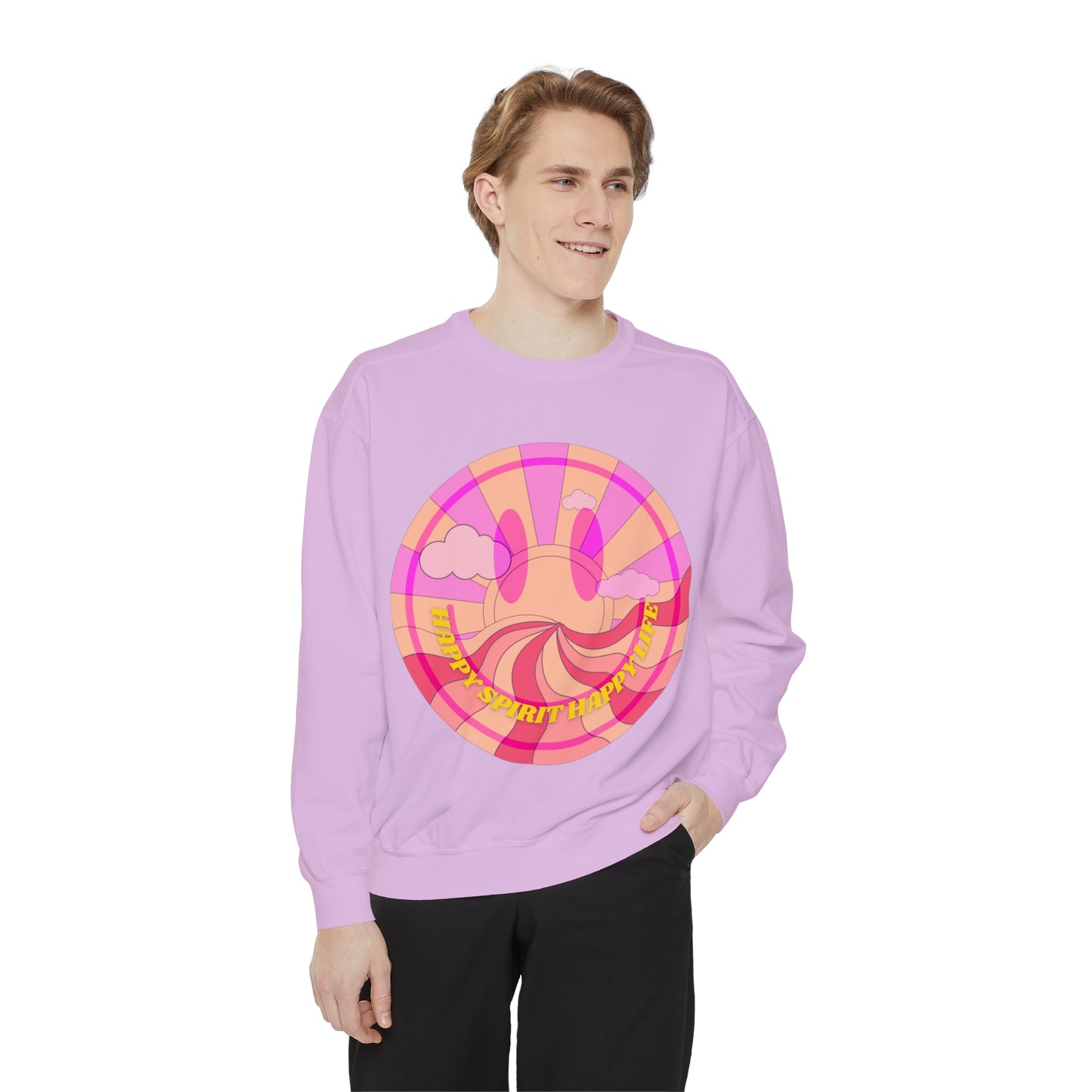 Aesthetic Smile Hoodie, Smile Face Comfort Colors Crewneck, Happy Spirit Happy Life Sunset Smile Sweatshirt, Unisex Garment-Dyed Sweatshirt