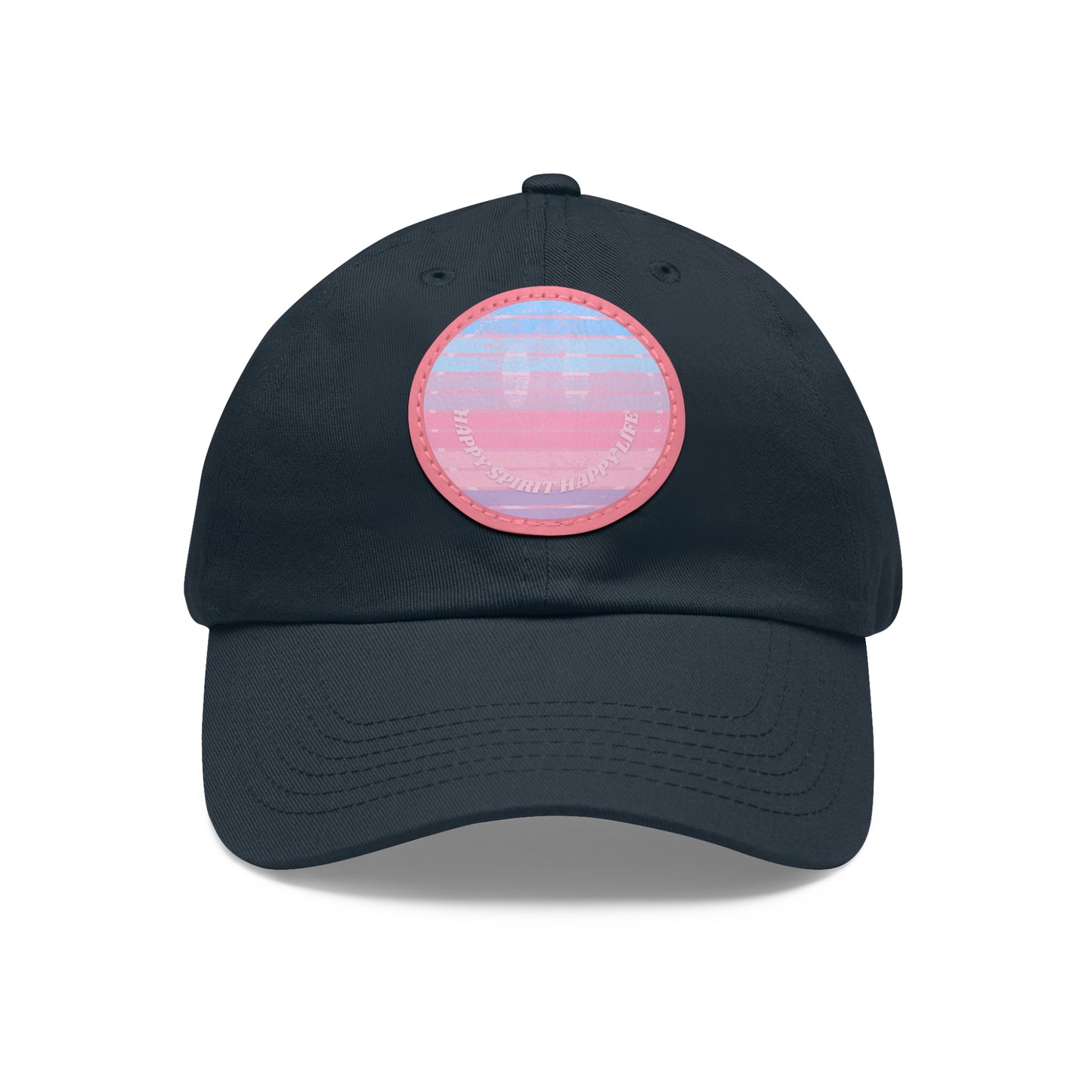 Aesthetic Pink Smile Hat, Pink Twill Dad Hat with Leather Patch (Round), Pink Golf Hat, Pink Twill Cap, Pink Cotton Hat, Pink Baseball Hat