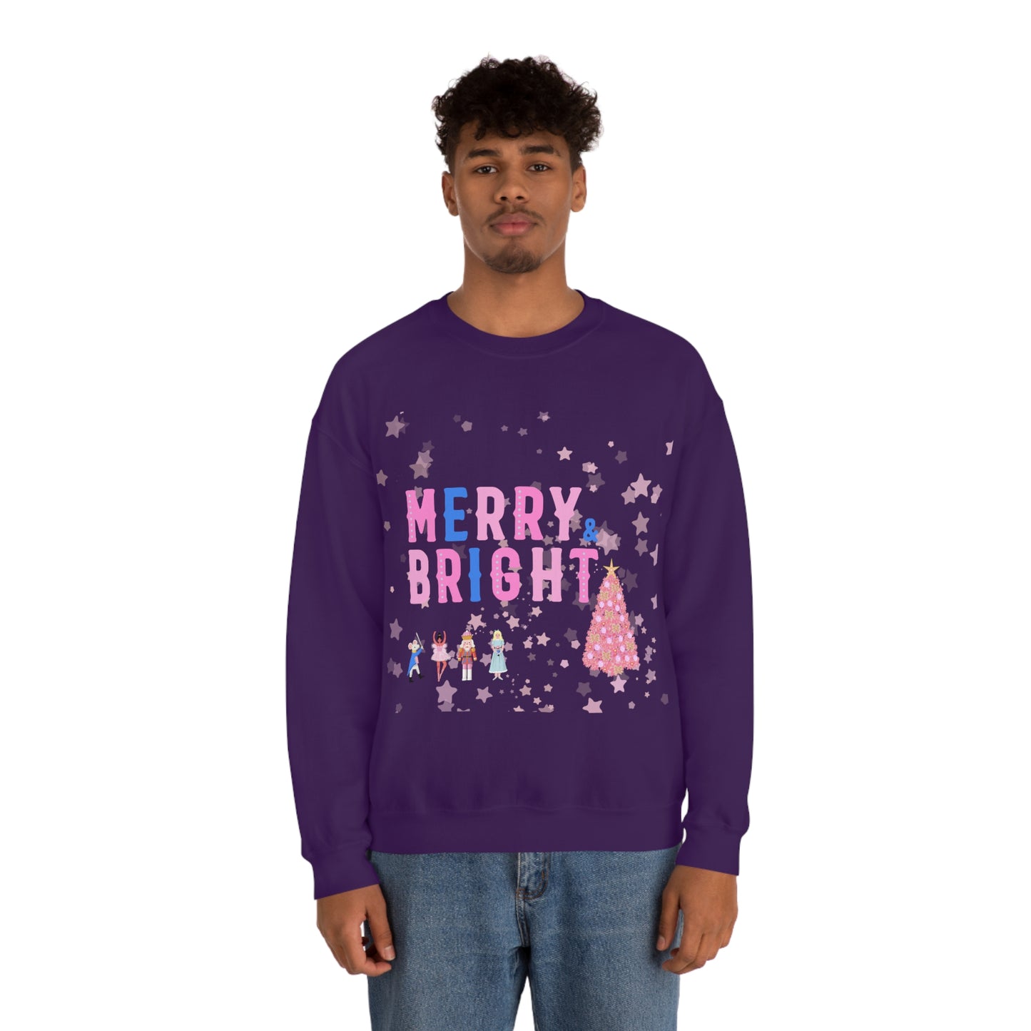 Pink Nutcracker Merry and Bright Minimalist Sweatshirt, Blue Nutcracker Sweatshirt, Trendy Christmas Sweatshirt, Pastel Xmas Crewneck