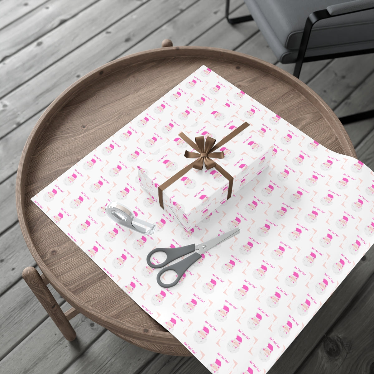 Ho Ho Ho Pink Santa Gift Wrap Paper, Pink Santa Wrapping Paper, Pastel Christmas Paper, Pink Holiday Wrapping Paper
