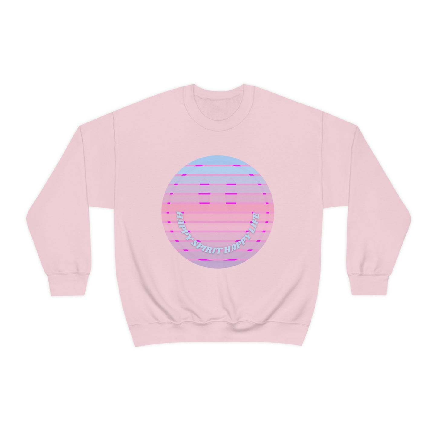 Happy Spirit Happy Life Sweatshirt, VSCO Girl Crewneck, Oversized Retro Font Graphic Tumblr, Front Print Smile Face Trendy Cover Up