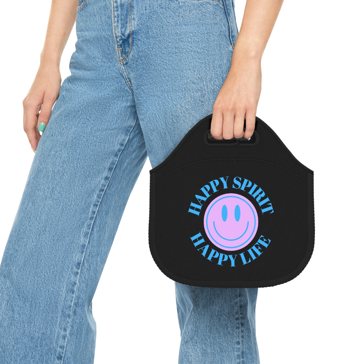 Happy Spirit Happy Life Lunch Bag, White Purple Lavender Happy Mind Neoprene Lunch Bag, Smile Travel Cooler, VSCO Girl, Tumblr Aesthetic