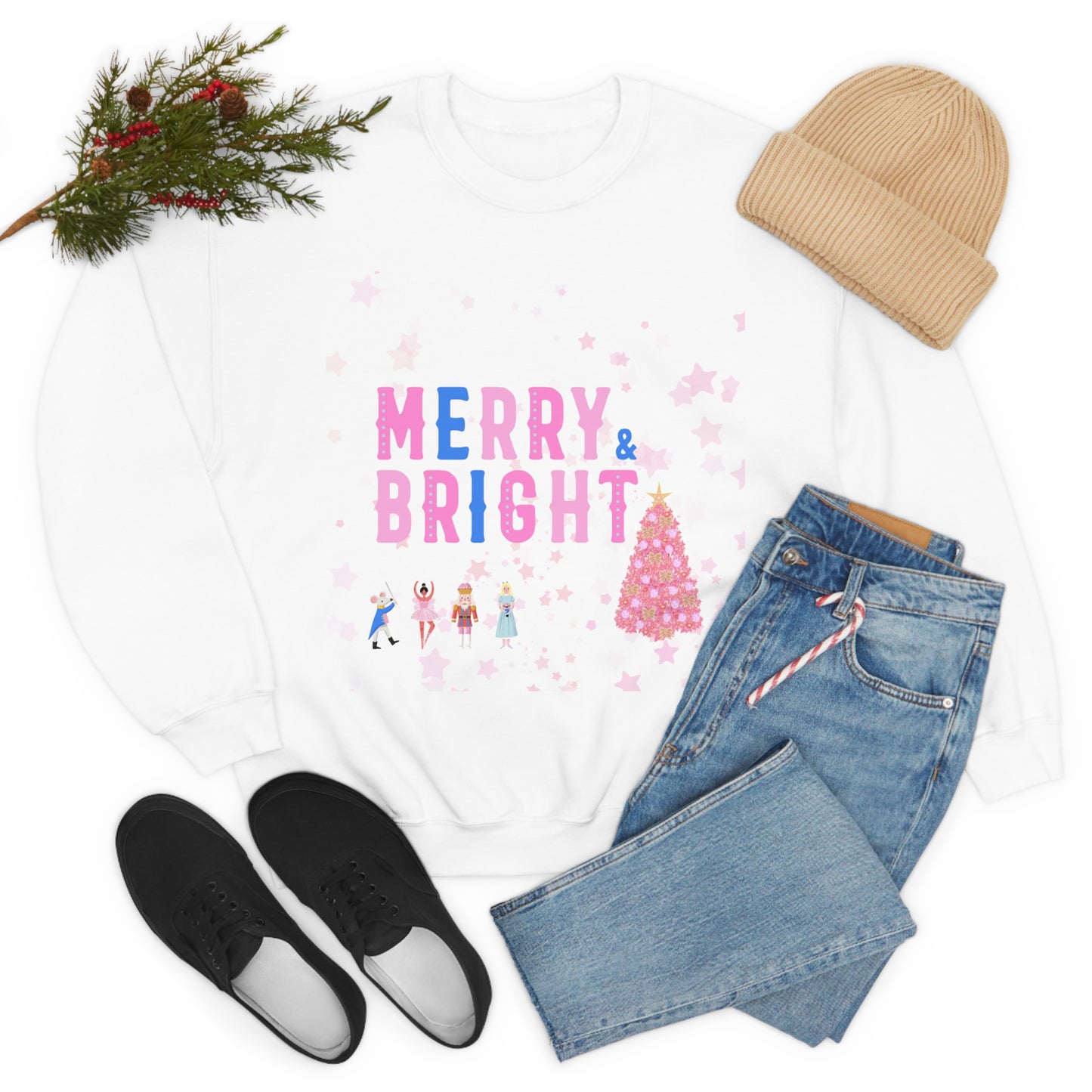 Pink Nutcracker Merry and Bright Minimalist Sweatshirt, Blue Nutcracker Sweatshirt, Trendy Christmas Sweatshirt, Pastel Xmas Crewneck