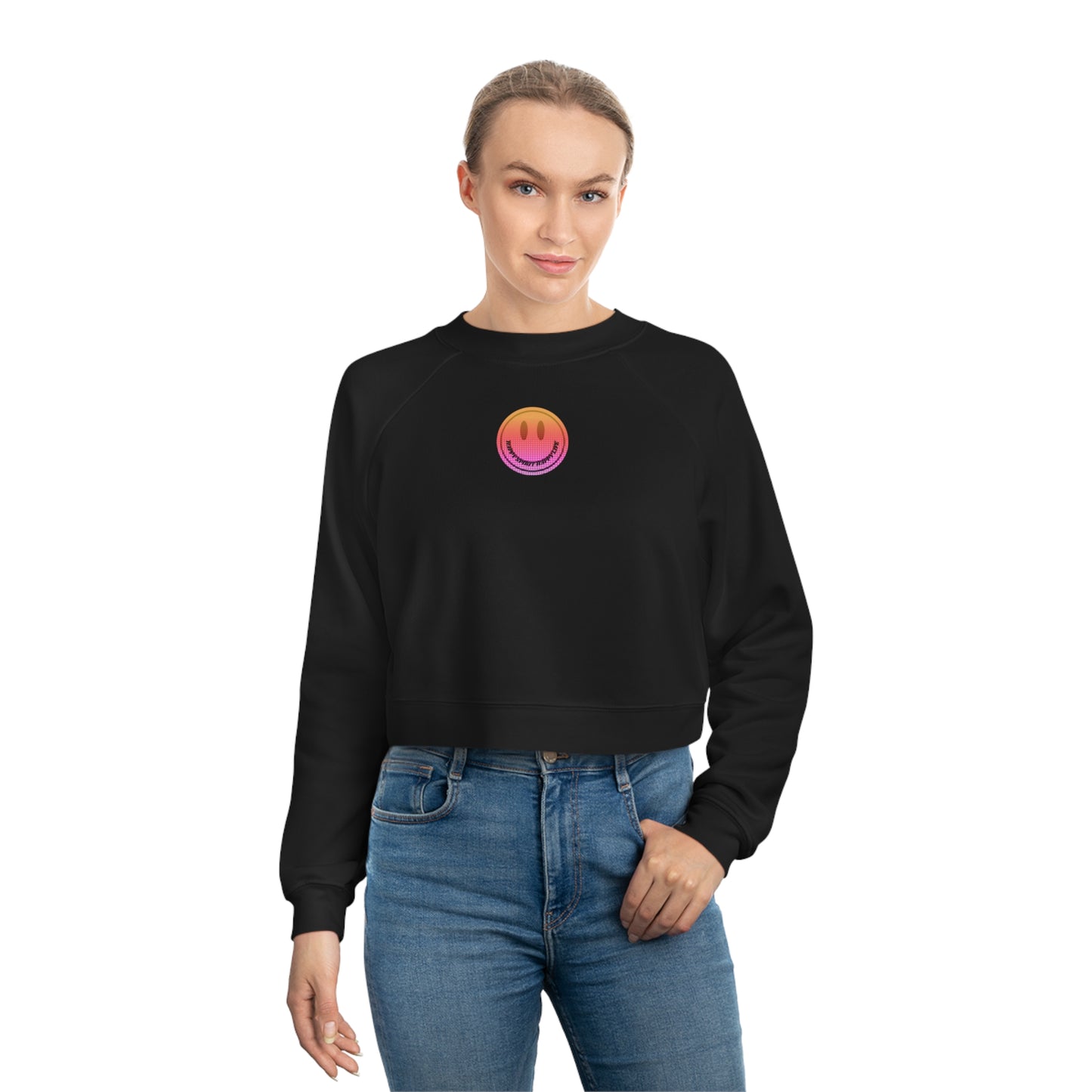 Aesthetic Cropped Sweatshirt, Smile Face Crop Top, Happy Spirit Happy Life Sunset Smile Cropped Top, Women's Cropped Fleece Pullover